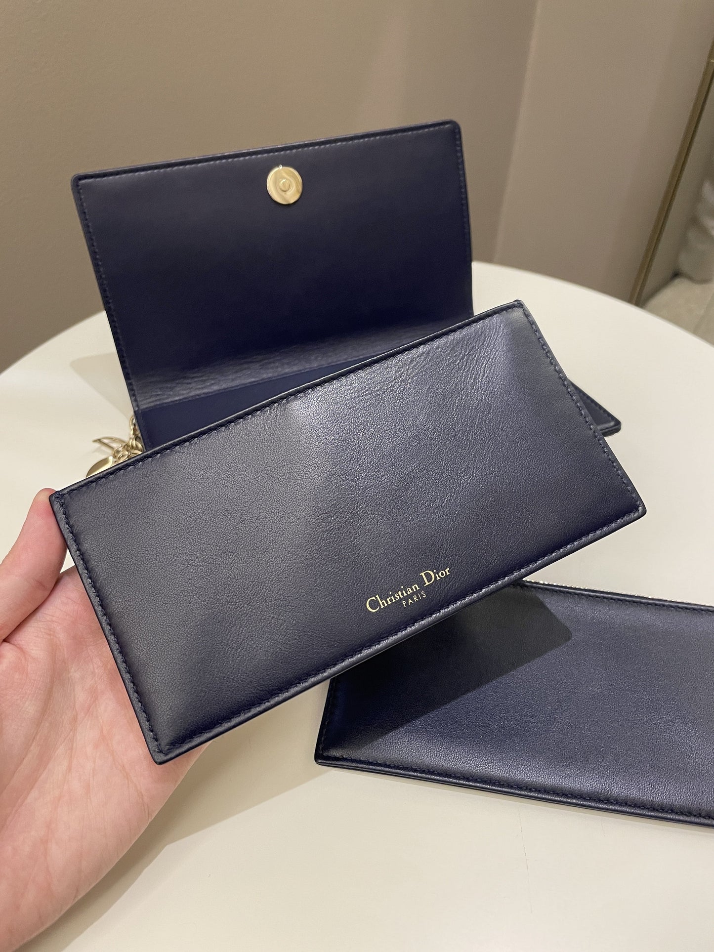 Dior Cannage Chain Shoulder Bag Navy Lambskin