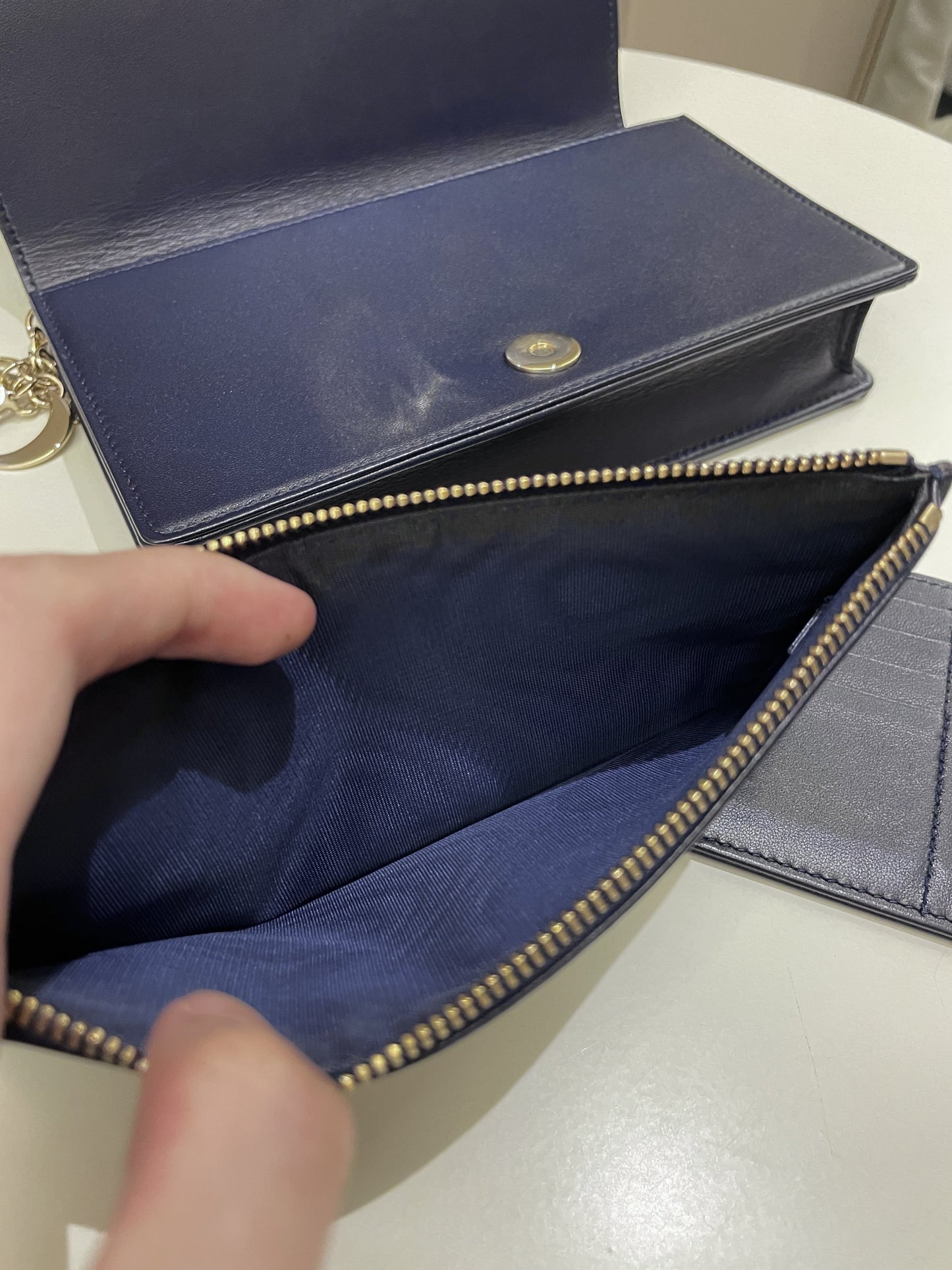 Dior Cannage Chain Shoulder Bag Navy Lambskin