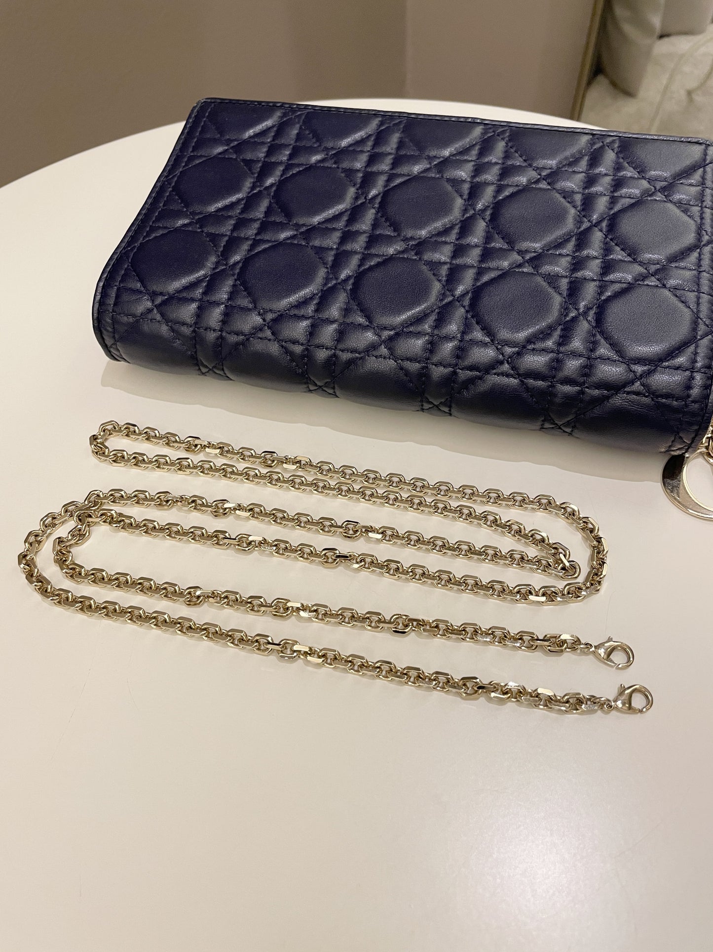 Dior Cannage Chain Shoulder Bag Navy Lambskin