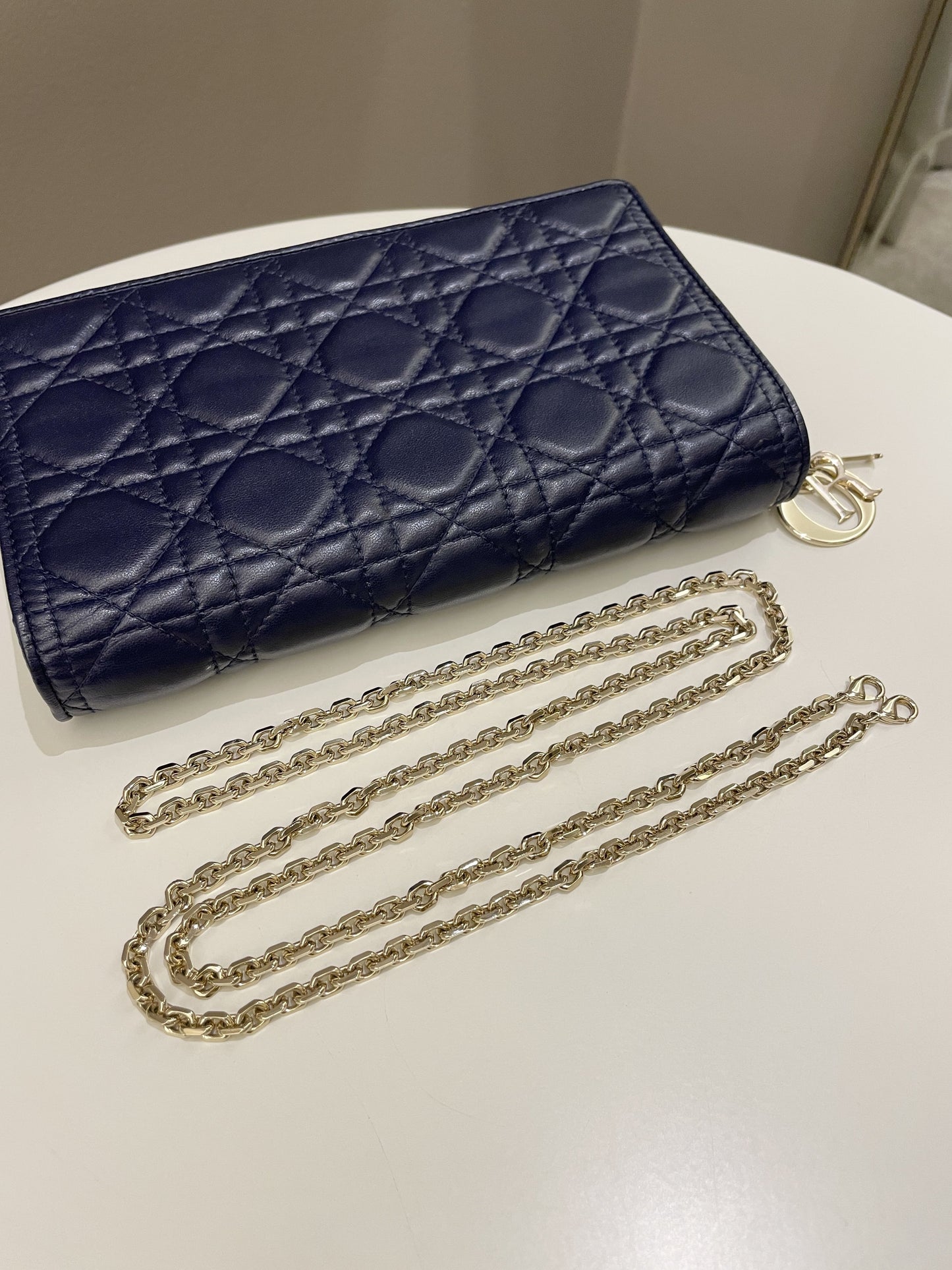 Dior Cannage Chain Shoulder Bag Navy Lambskin