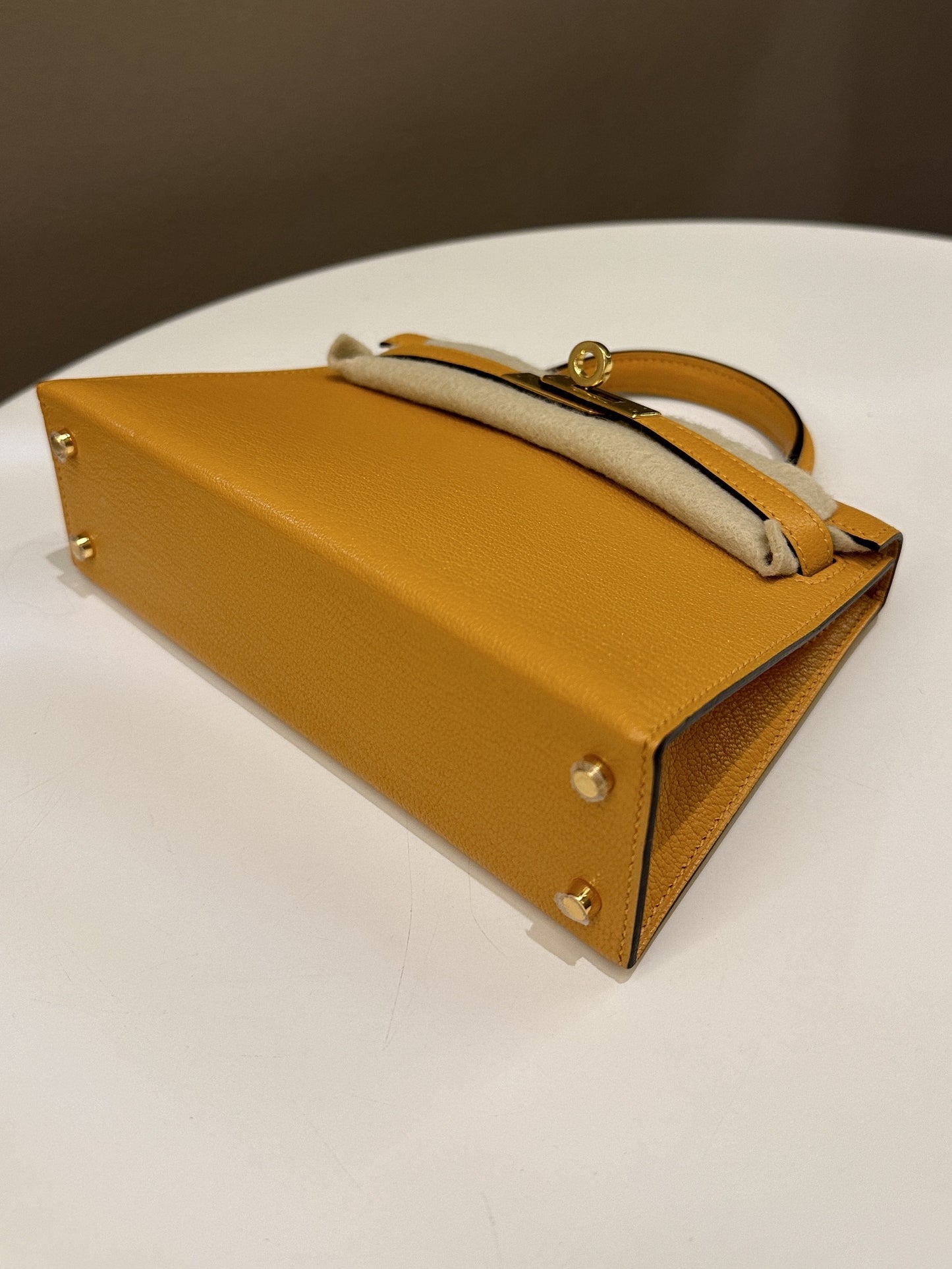 Hermes Mini Kelly 20 Moutarde Chèvre