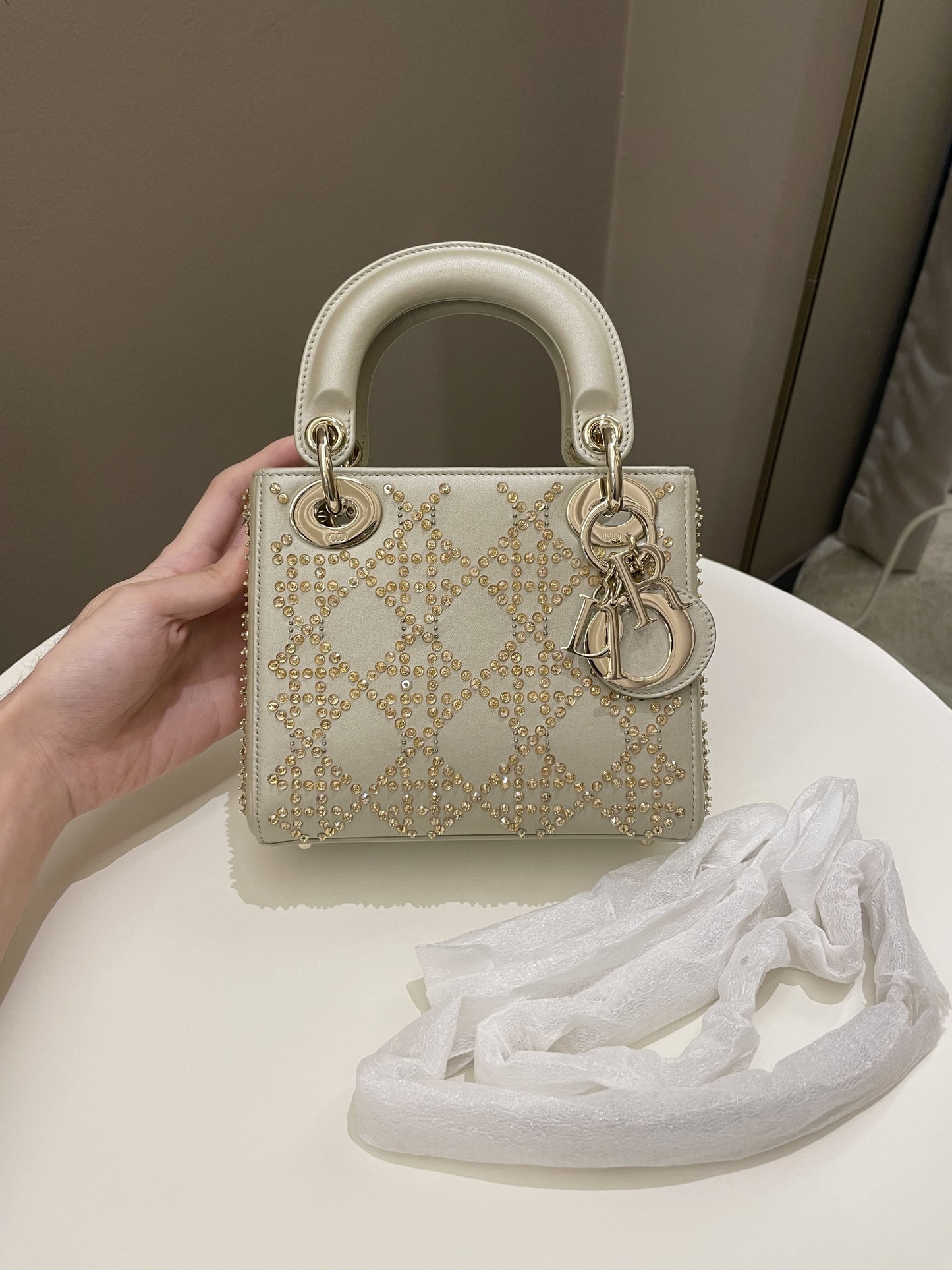 Dior Embellished Lady Dior Gold Lambskin