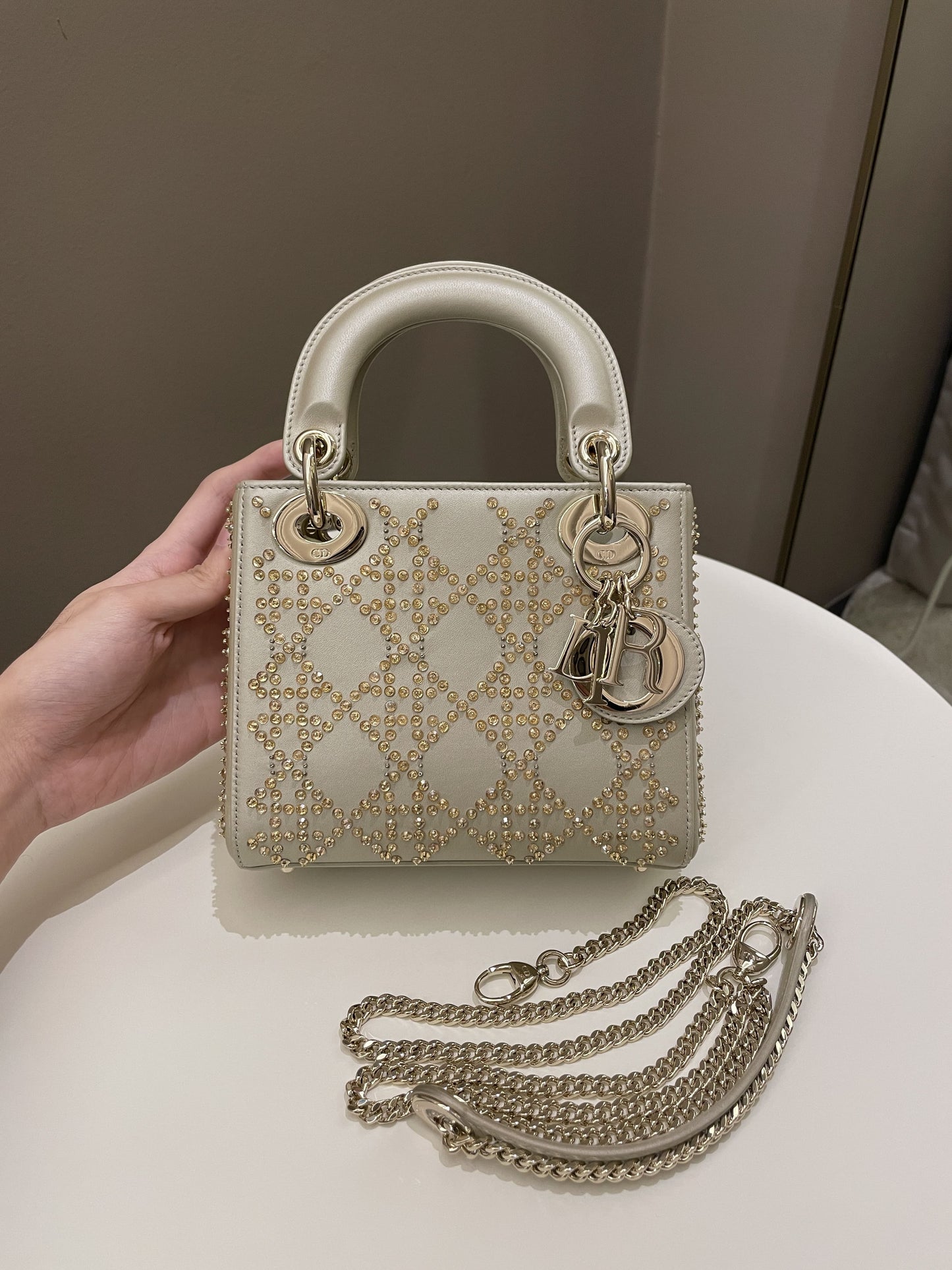 Dior Embellished Lady Dior Gold Lambskin