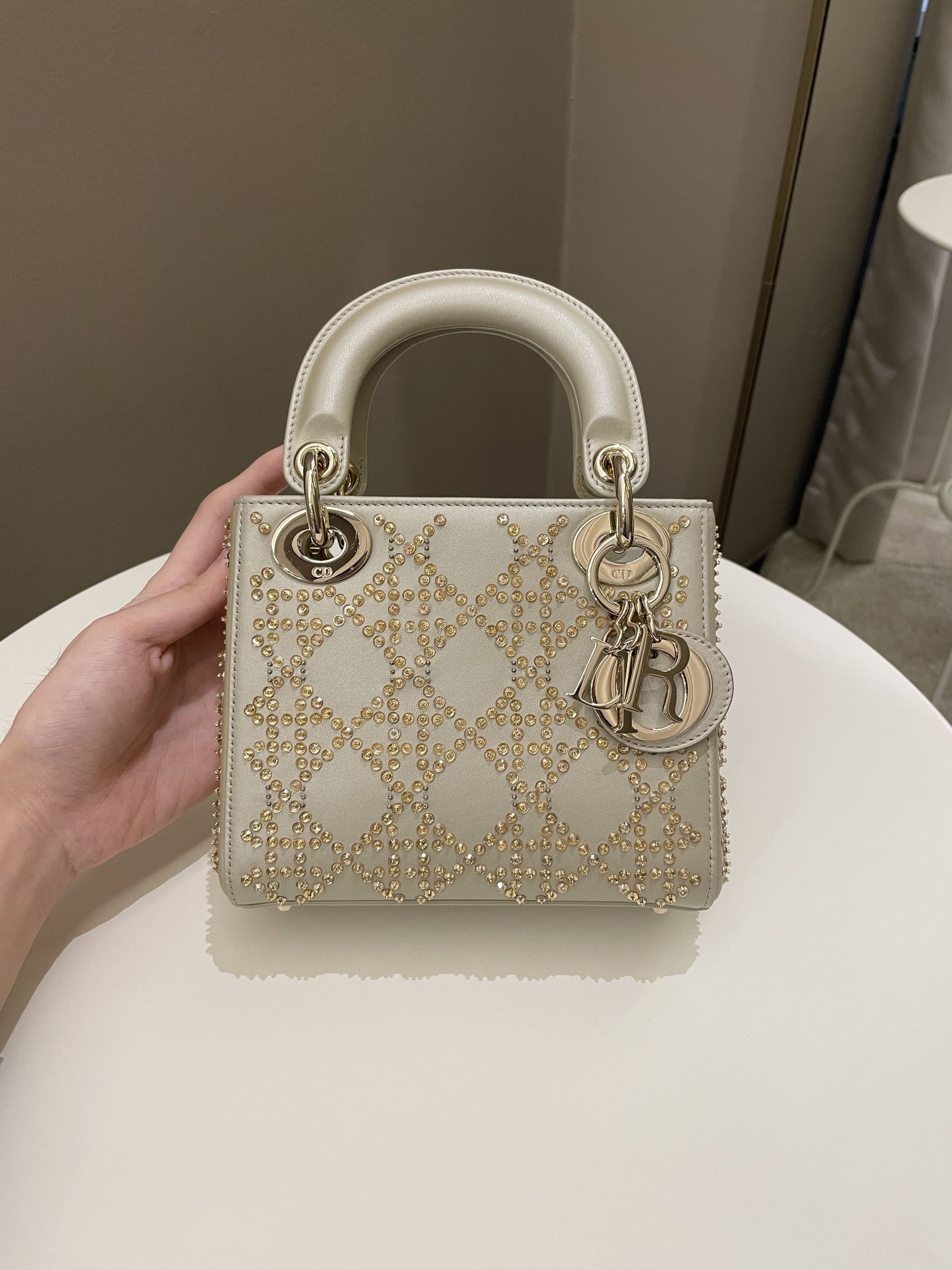 Dior Embellished Lady Dior Gold Lambskin