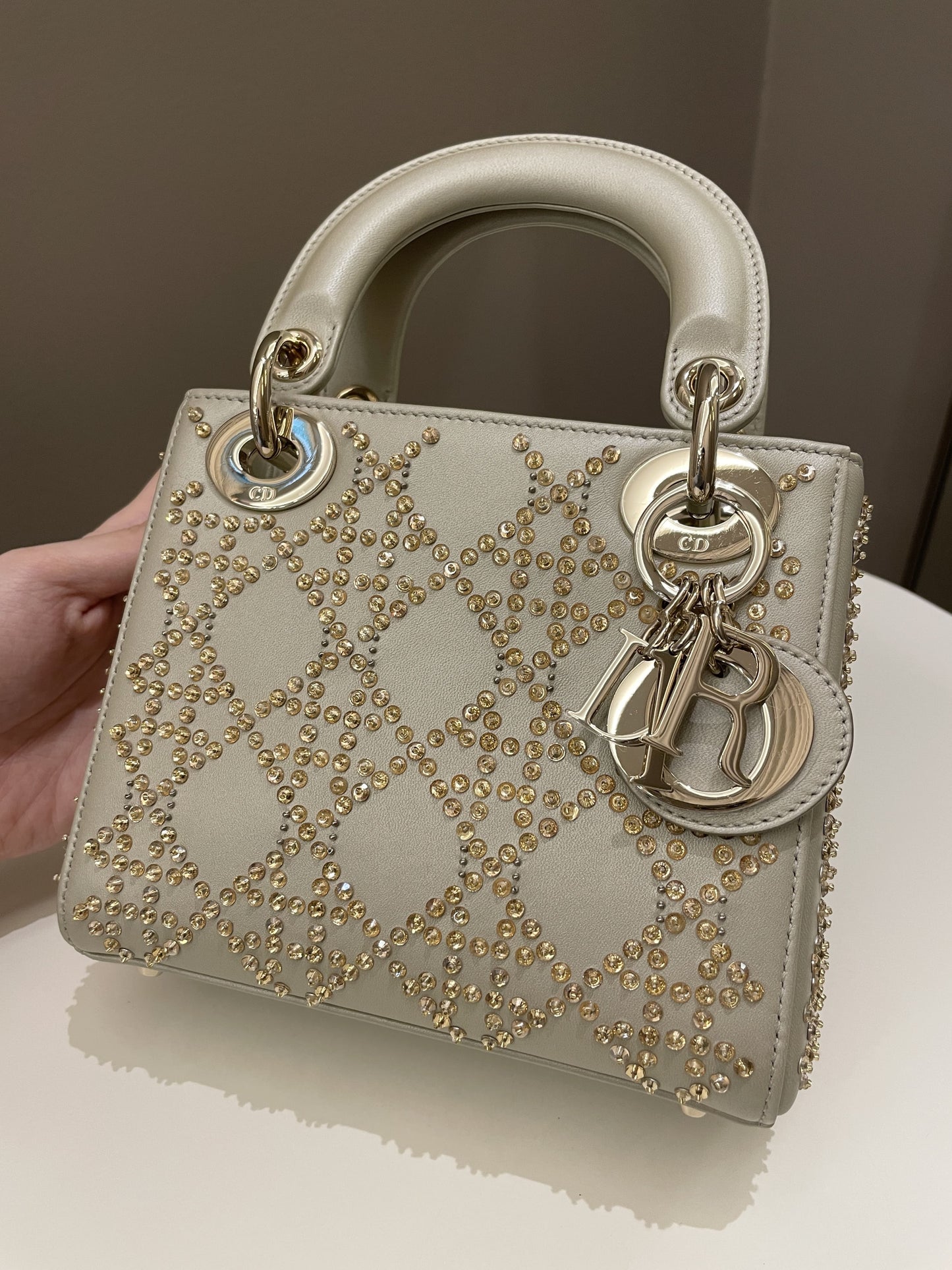 Dior Embellished Lady Dior Gold Lambskin