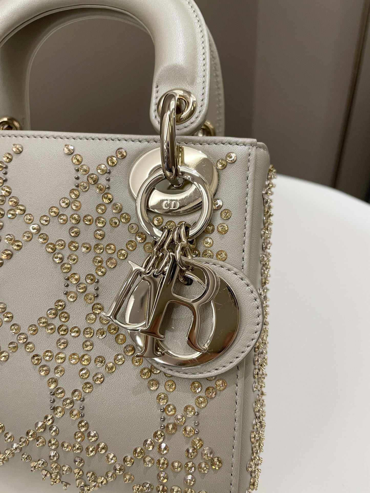 Dior Embellished Lady Dior Gold Lambskin