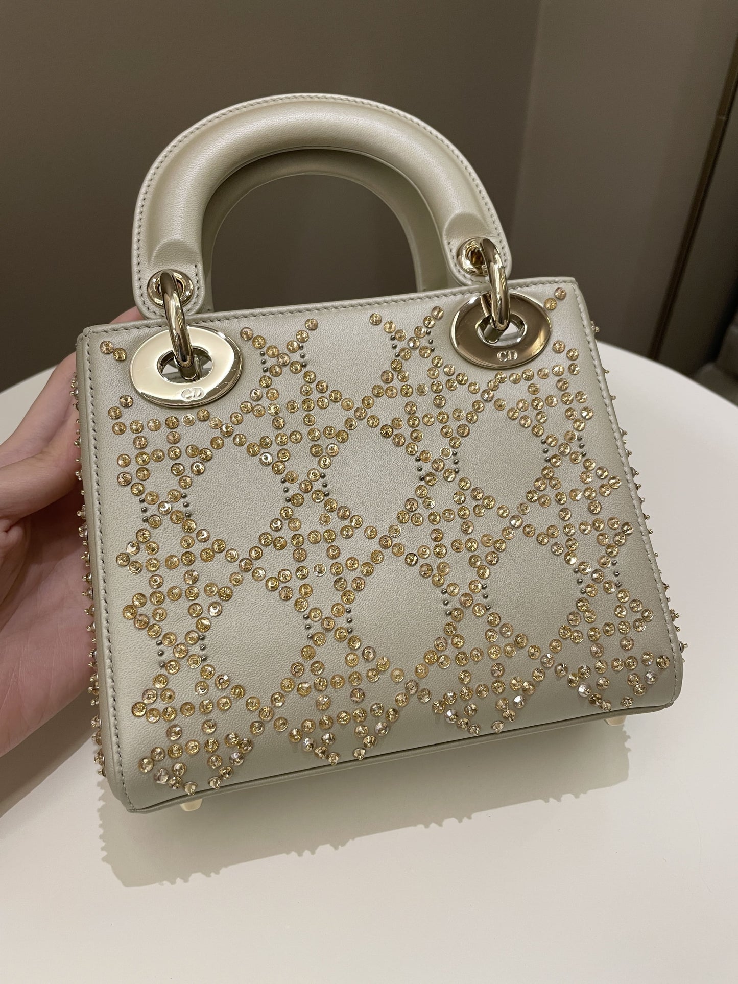 Dior Embellished Lady Dior Gold Lambskin