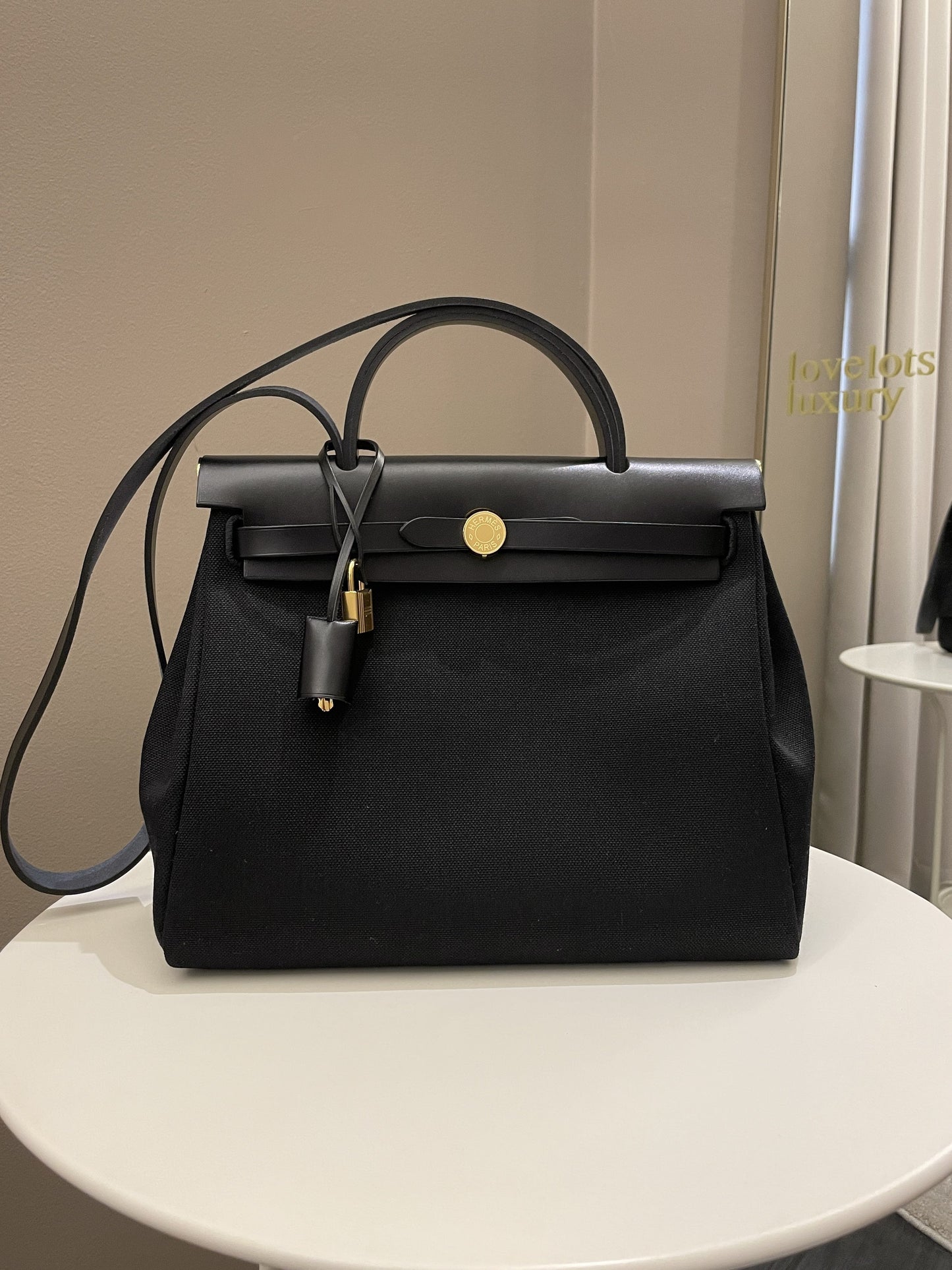 Hermes Herbag Zip 31 Black Canvas