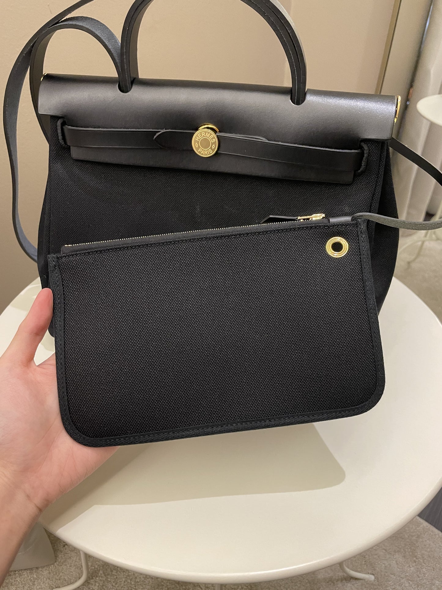 Hermes Herbag Zip 31 Black Canvas