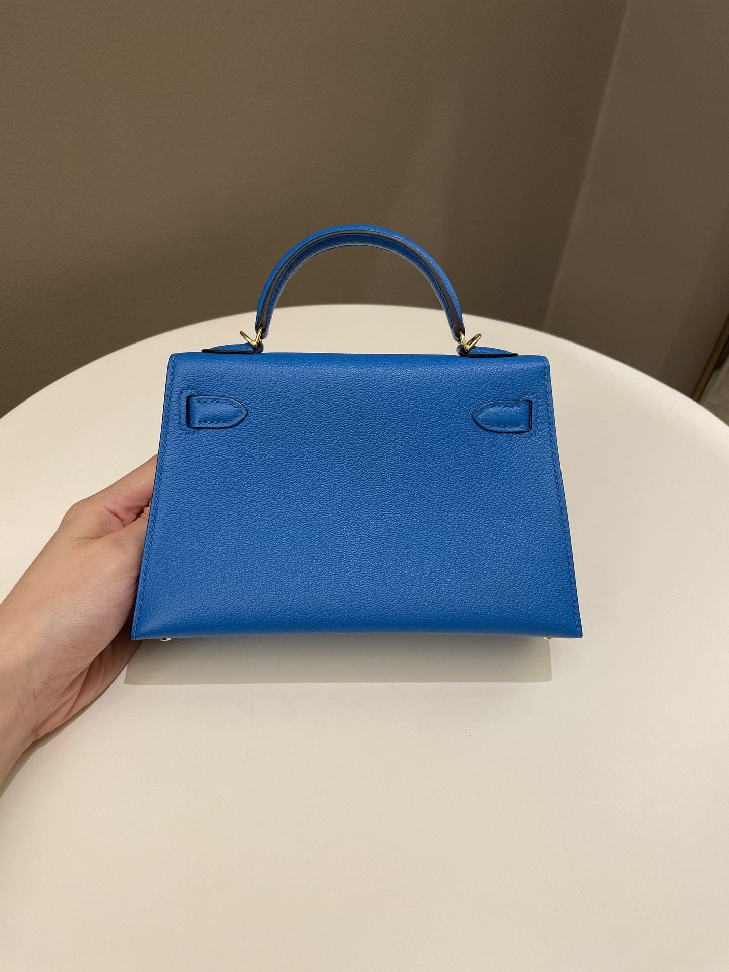 Hermes Mini Kelly 20 Bleu Hydra Chèvre