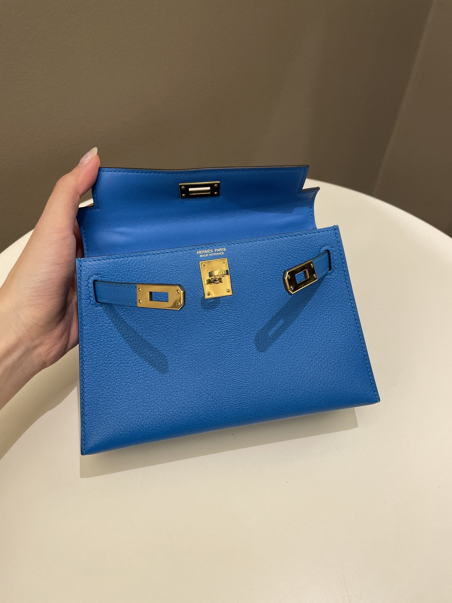 Hermes Mini Kelly 20 Bleu Hydra Chèvre