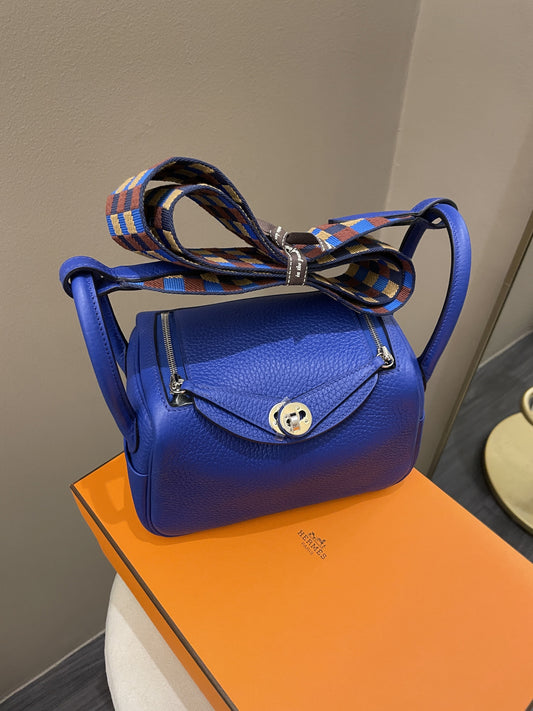 Hermes Mini Lindy Blue Royal Clemence