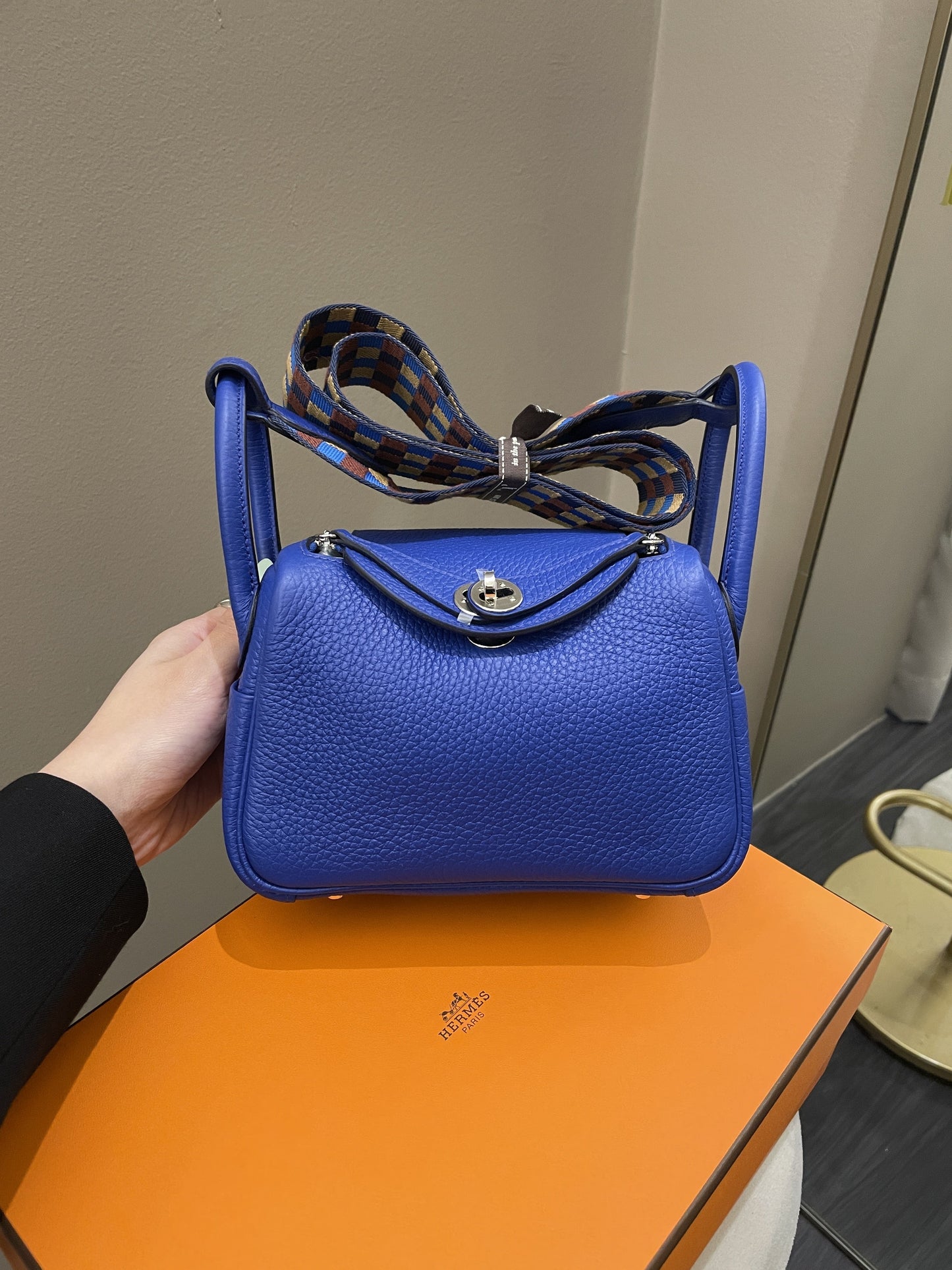 Hermes Mini Lindy Blue Royal Clemence