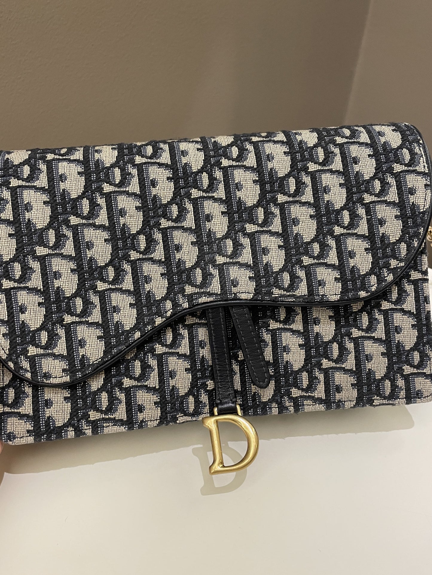 Dior Saddle Pouch with Chain Blue Oblique