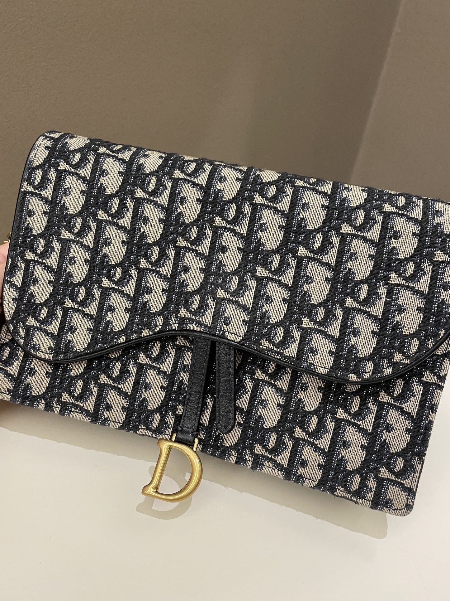 Dior Saddle Pouch with Chain Blue Oblique