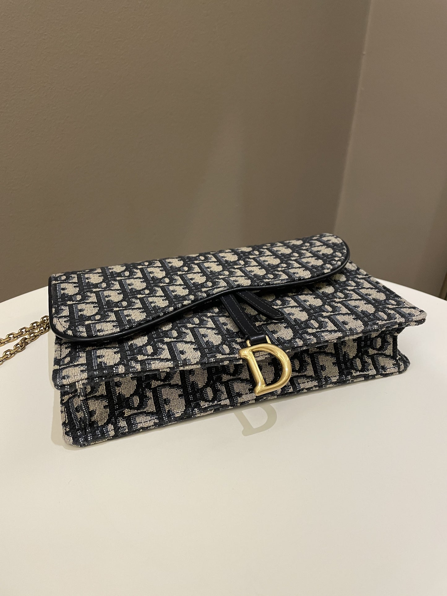 Dior Saddle Pouch with Chain Blue Oblique