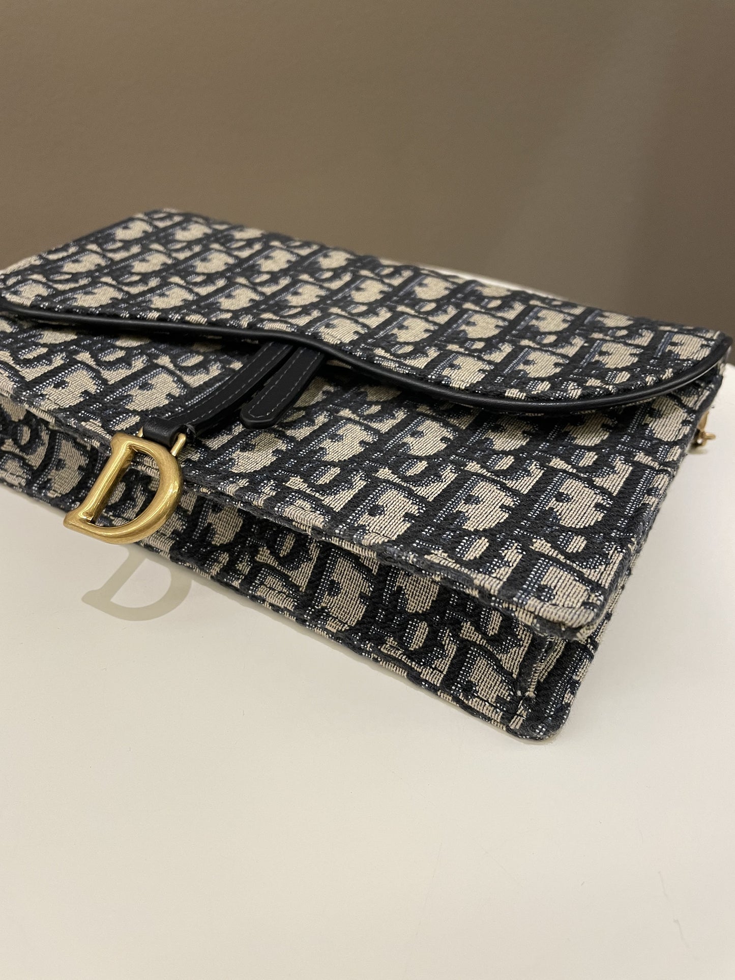 Dior Saddle Pouch with Chain Blue Oblique