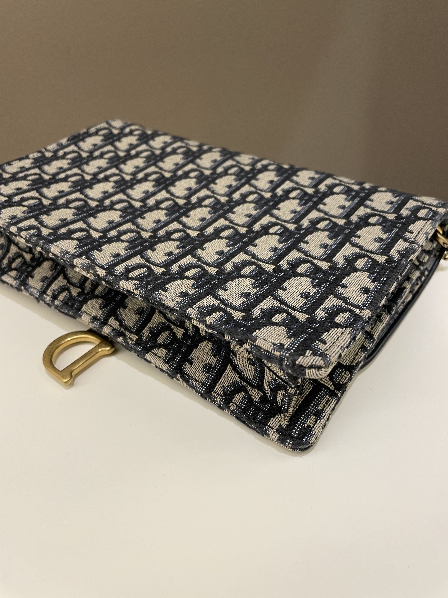 Dior Saddle Pouch with Chain Blue Oblique