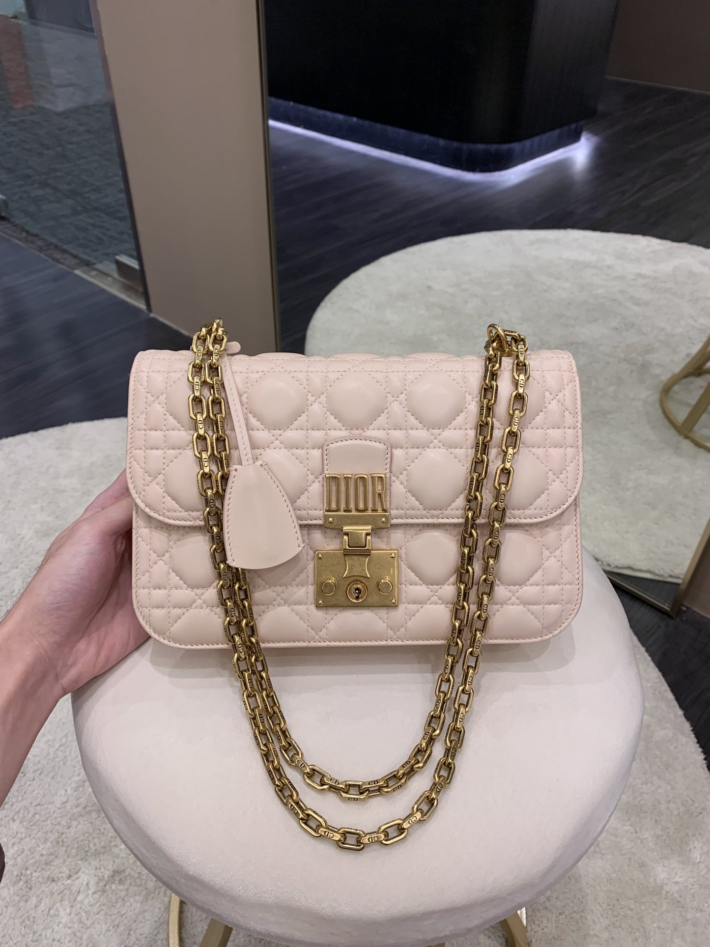 Dior Addict Cannage Chain Flap Beige Lambskin