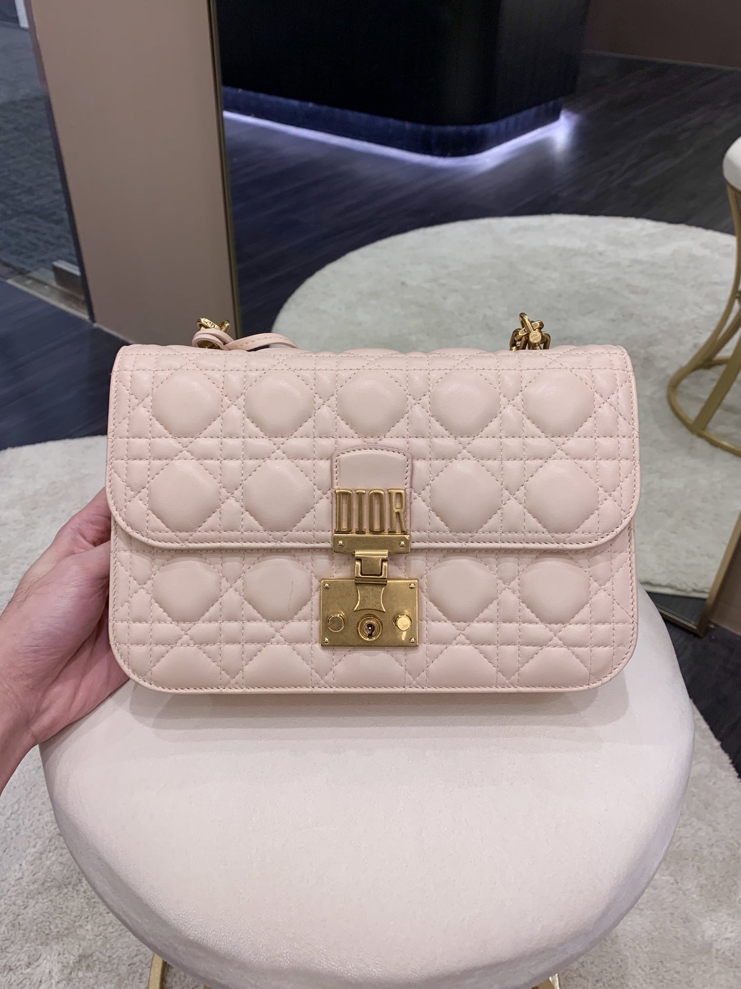 Dior Addict Cannage Chain Flap Beige Lambskin