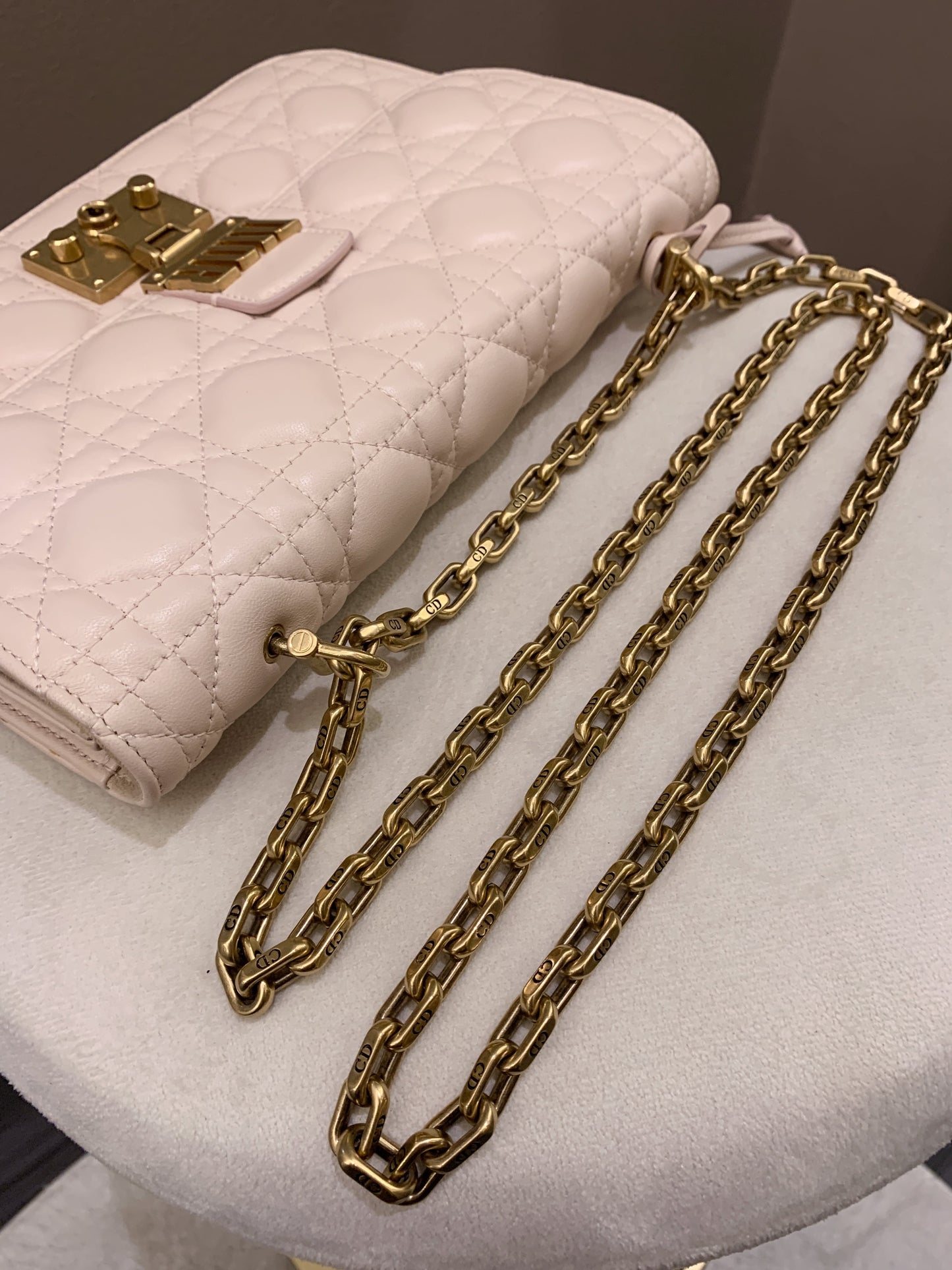 Dior Addict Cannage Chain Flap Beige Lambskin