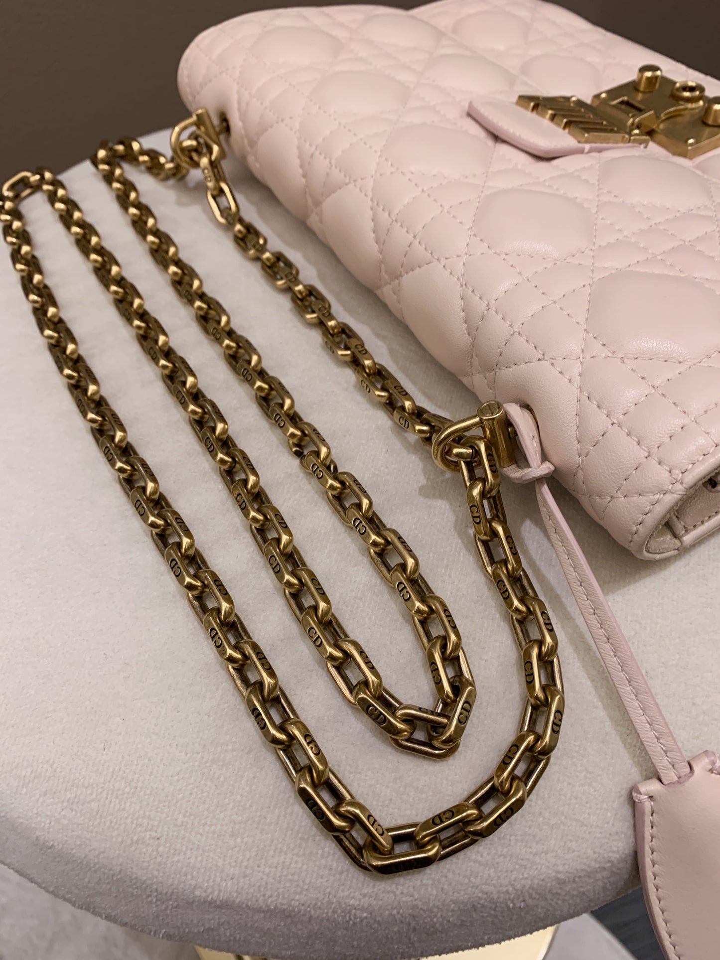 Dior Addict Cannage Chain Flap Beige Lambskin