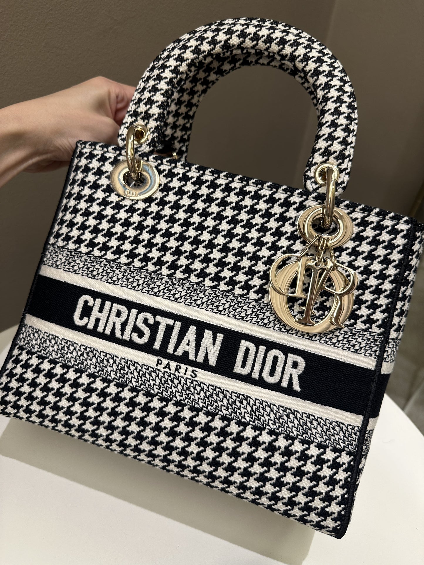 Dior Lady Dior Lite Houndstooth Embroidery