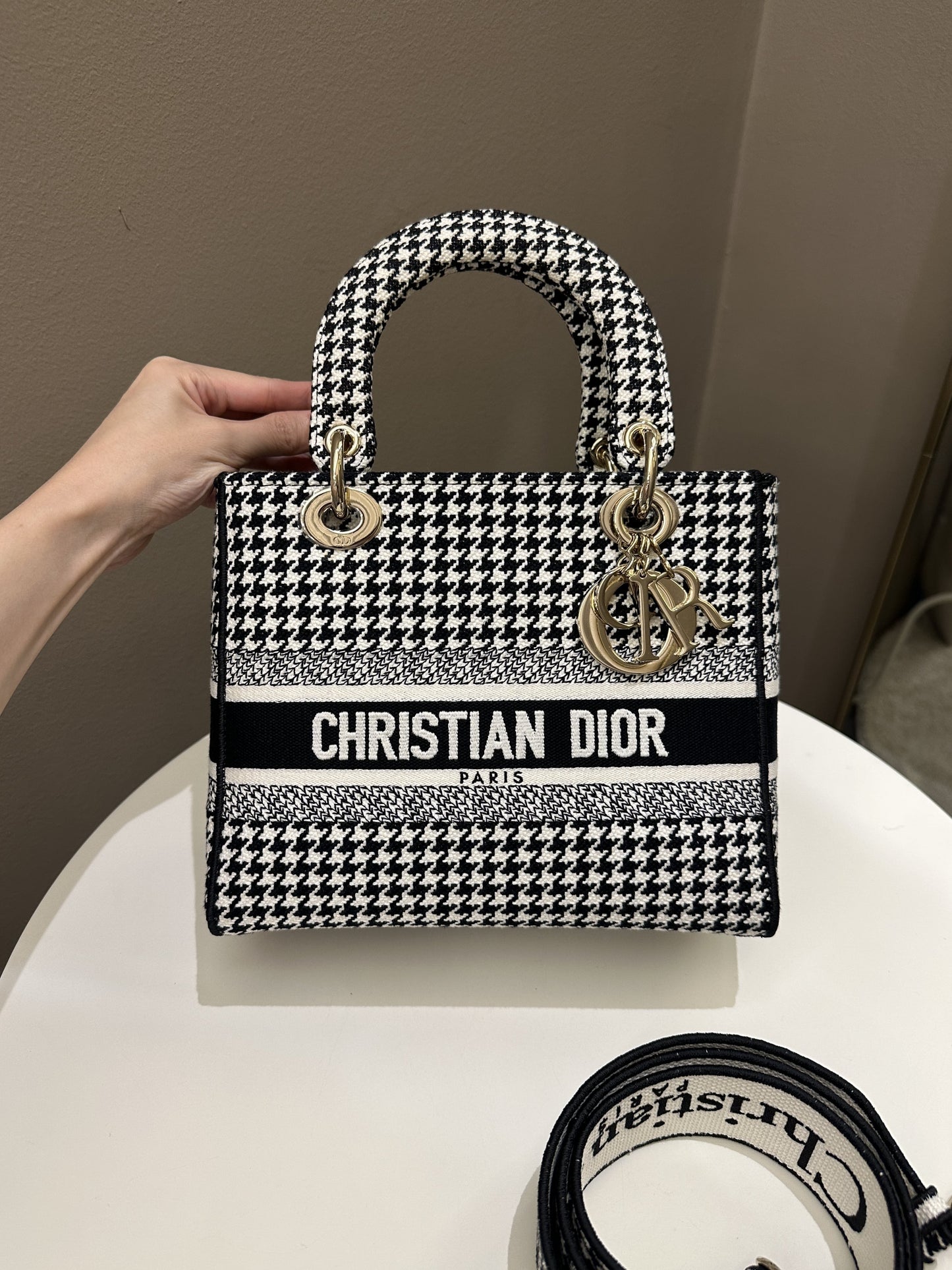 Dior Lady Dior Lite Houndstooth Embroidery