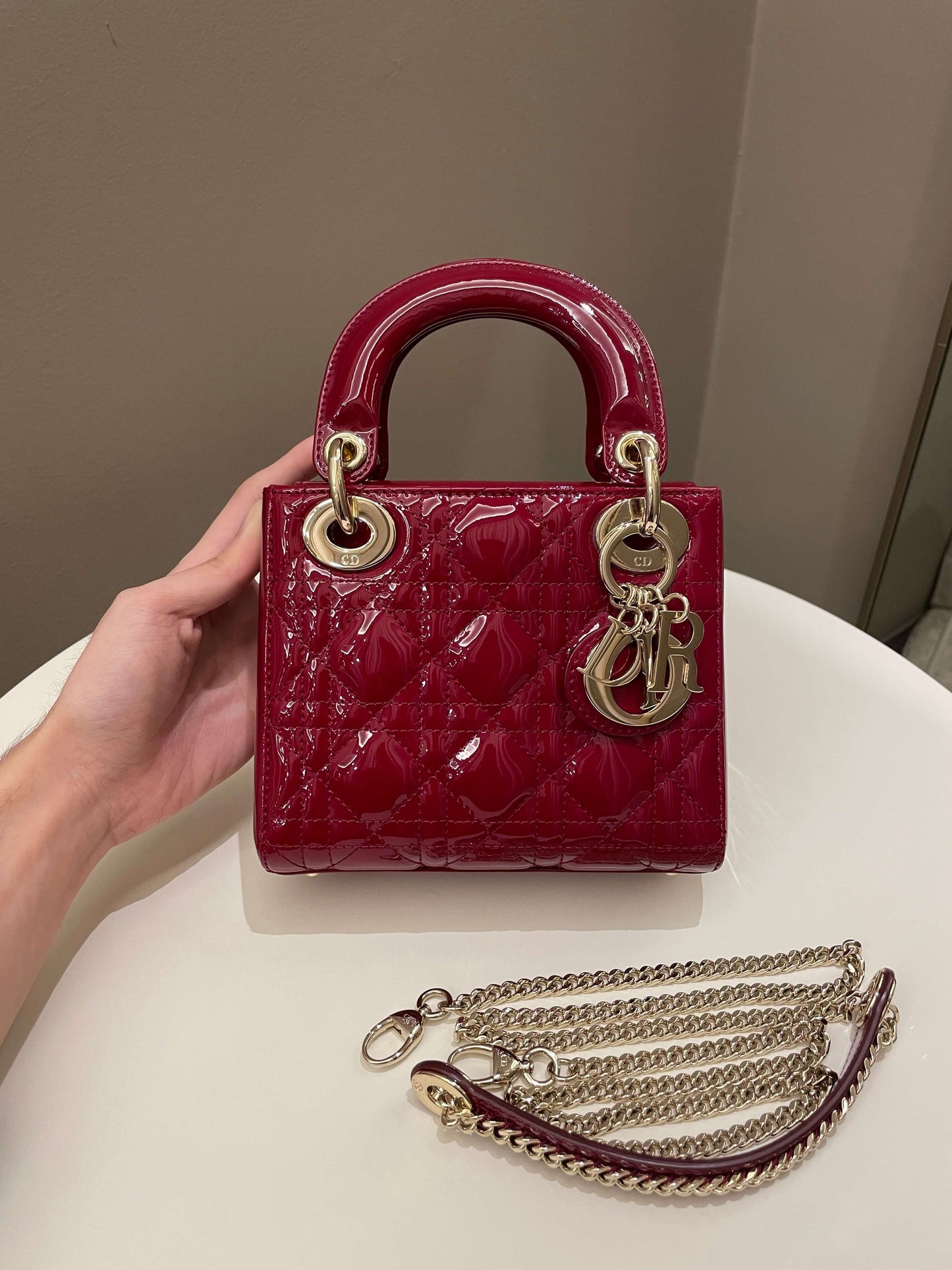 Dior Lady Dior Mini Dark Red Patent