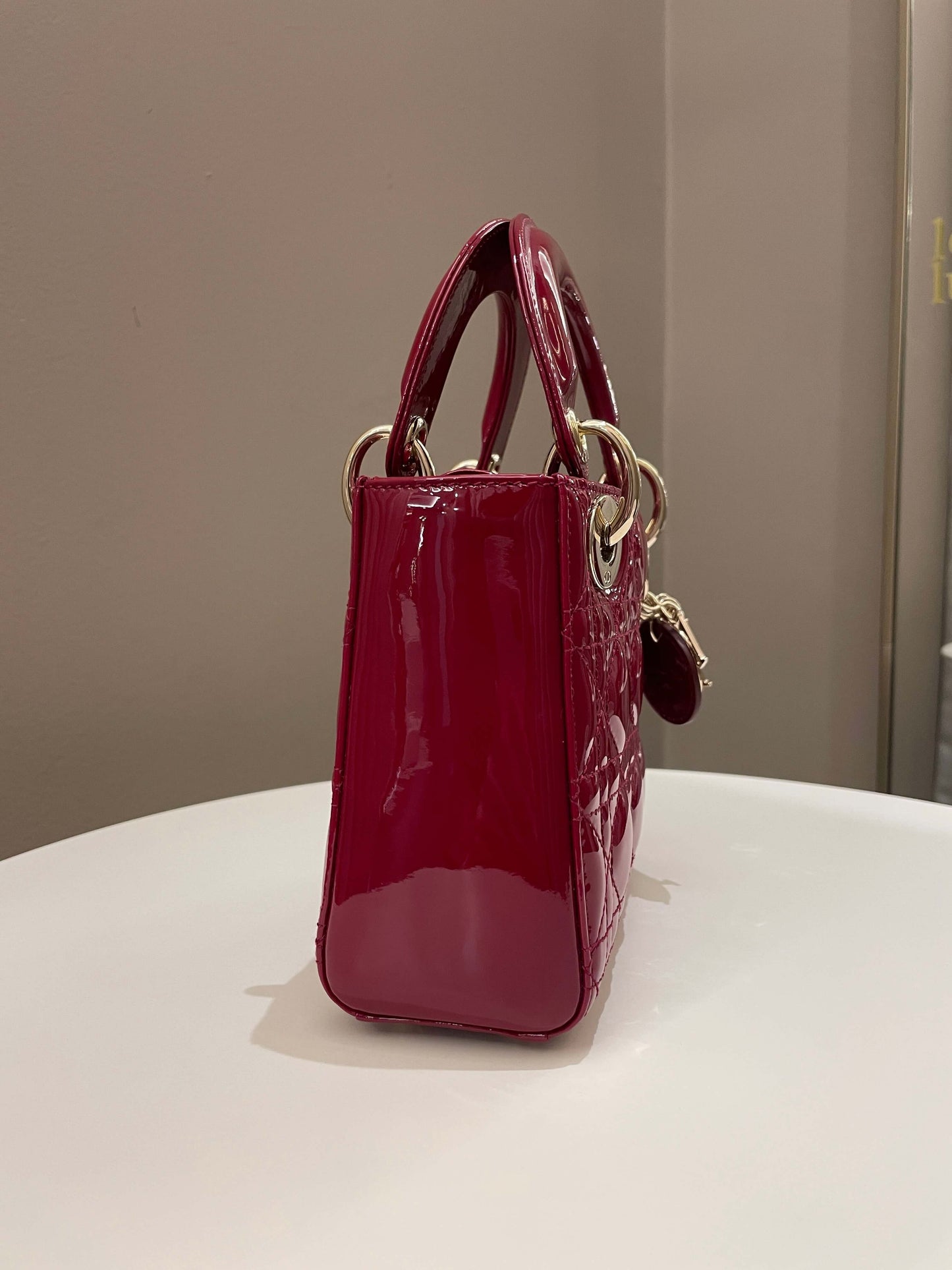 Dior Lady Dior Mini Dark Red Patent