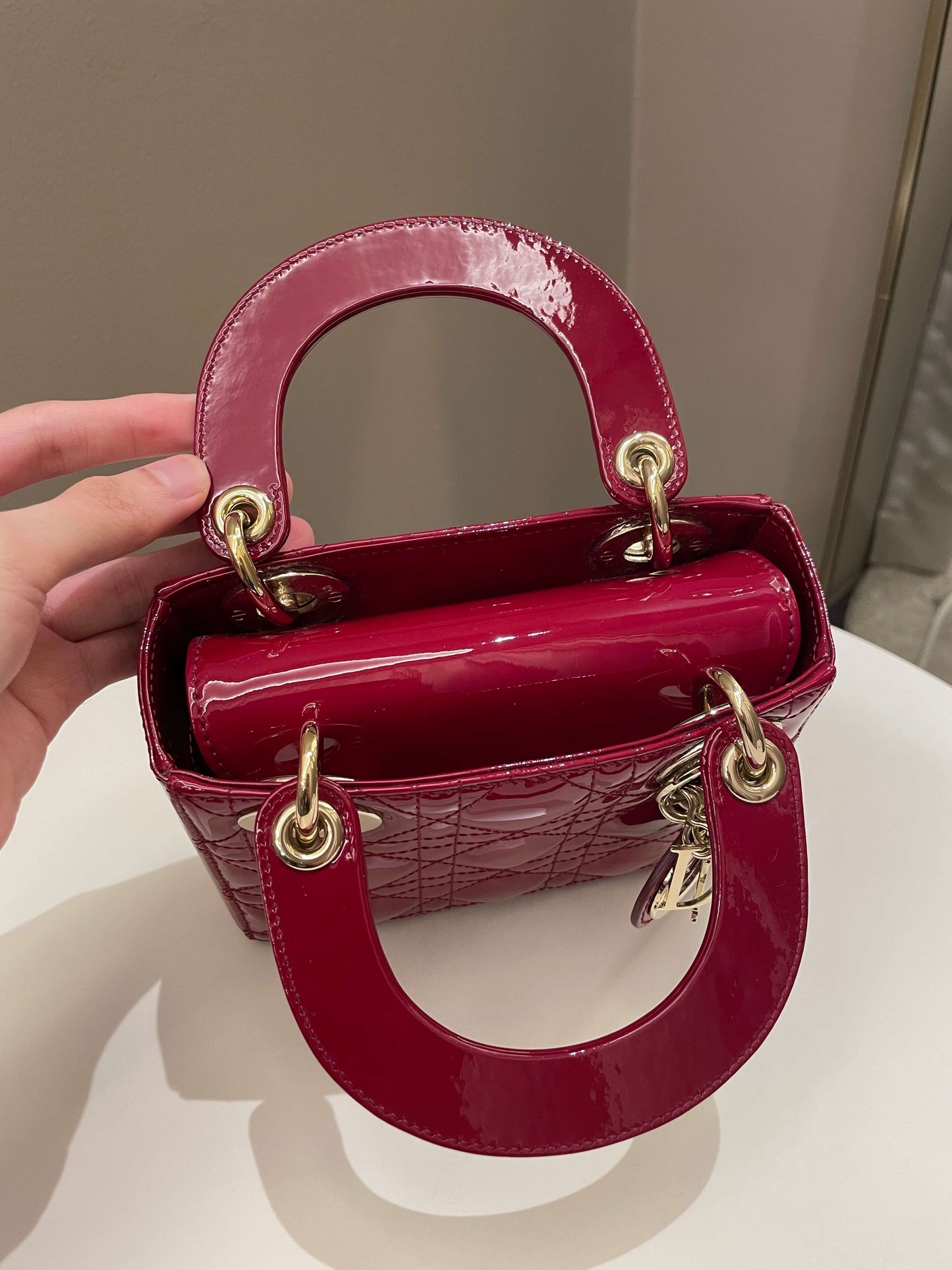 Dior Lady Dior Mini Dark Red Patent