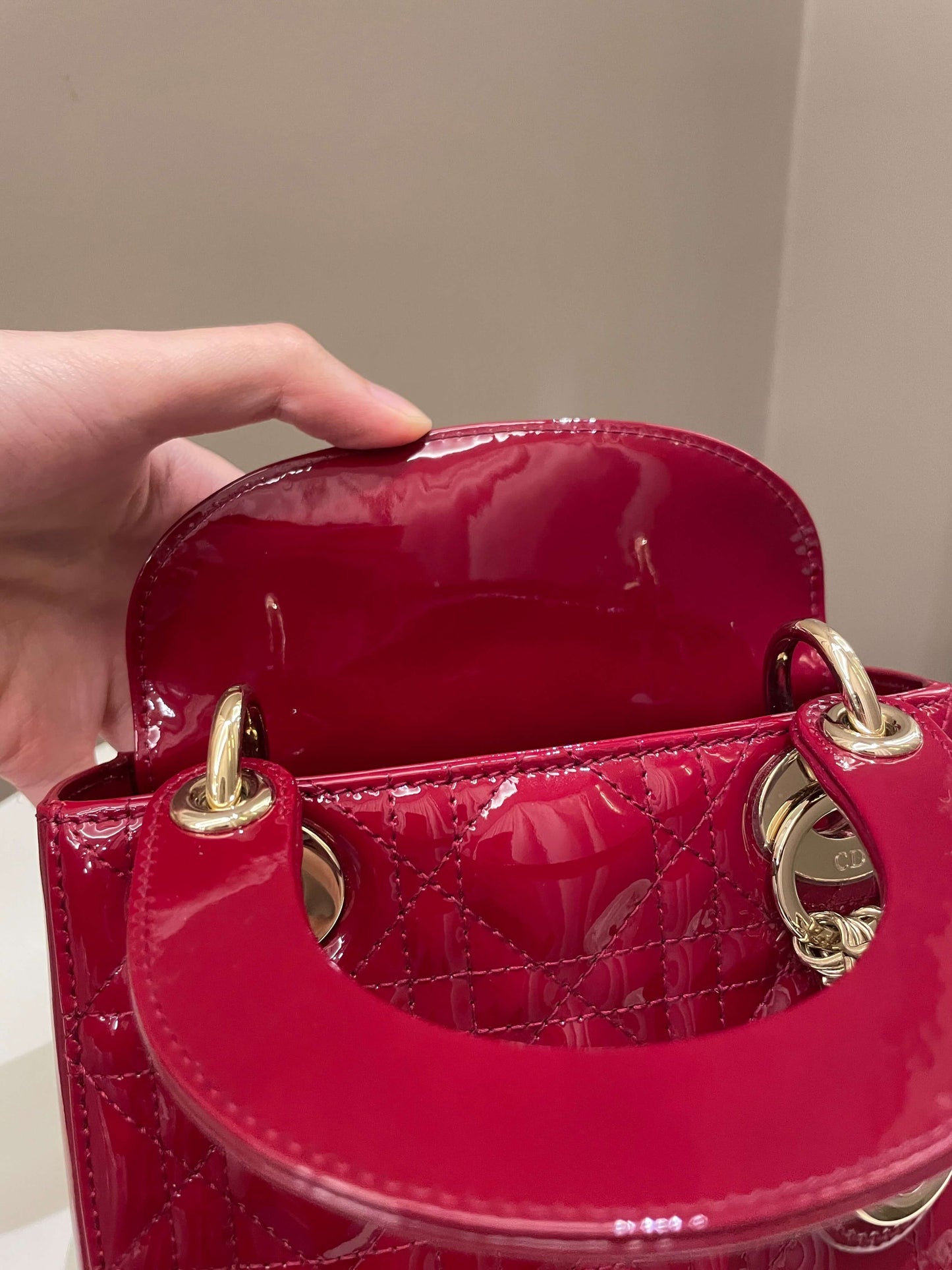 Dior Lady Dior Mini Dark Red Patent