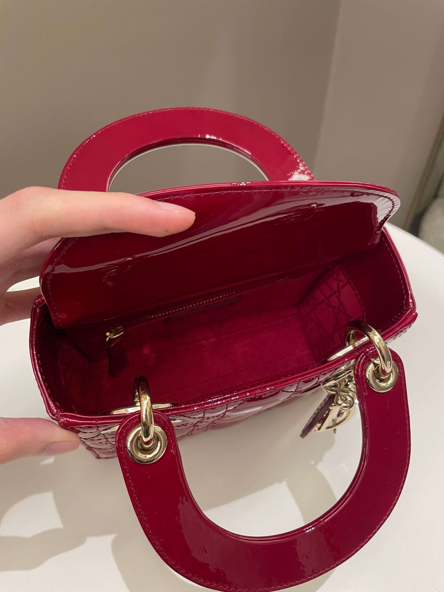 Dior Lady Dior Mini Dark Red Patent