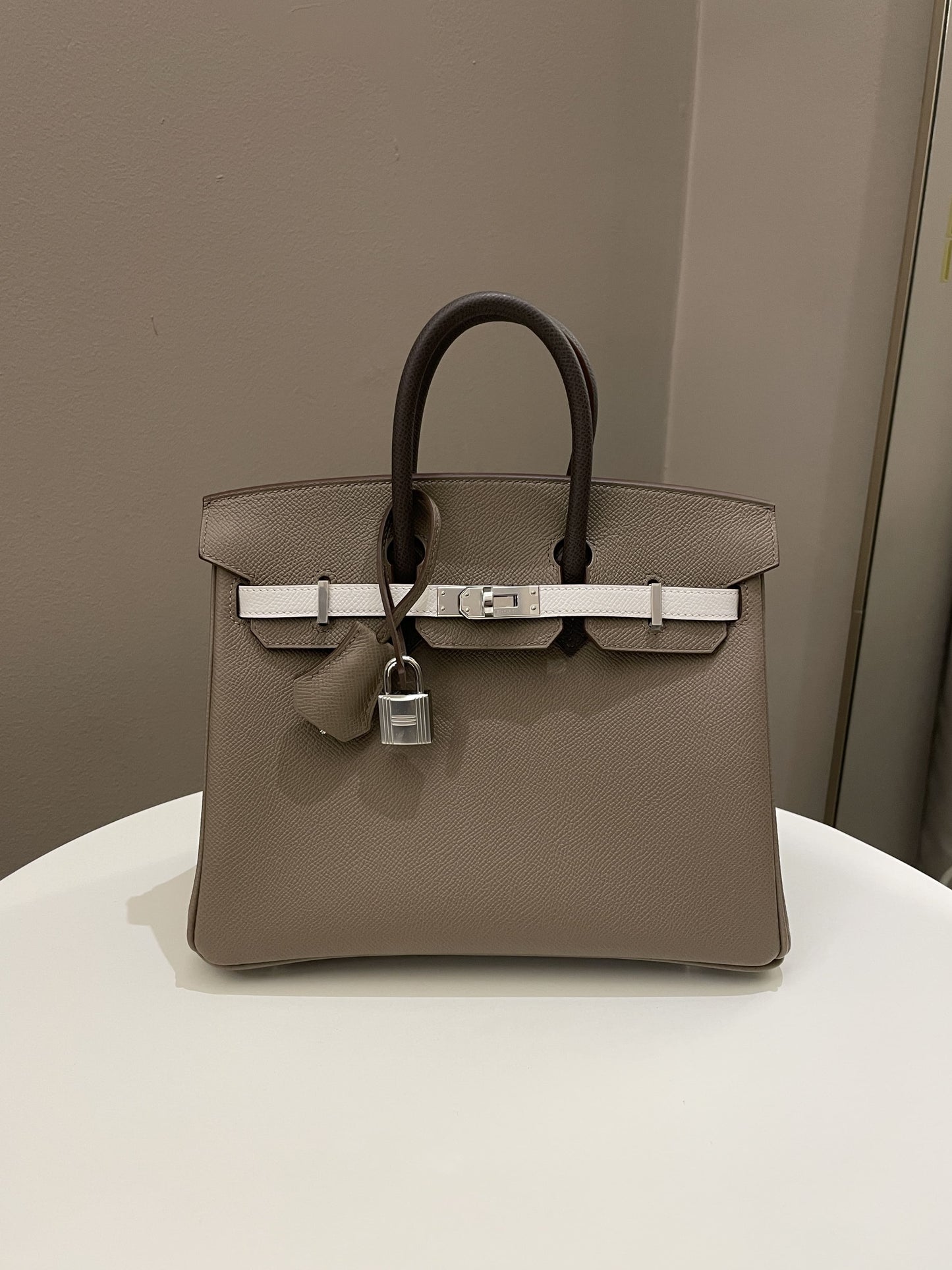 Hermes Birkin 25 Etoupe/ Ebene/ Gris Pale Epsom