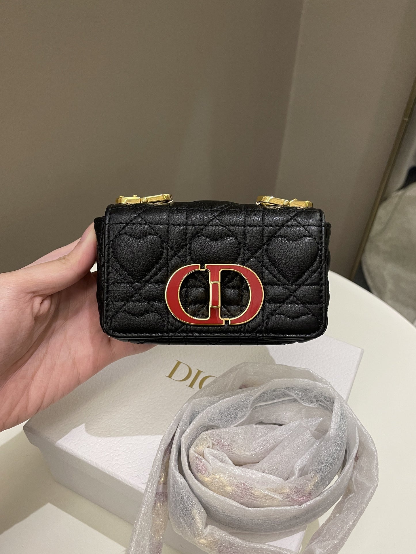 Dior Micro Cannage Caro Bag Black Grain Calfskin