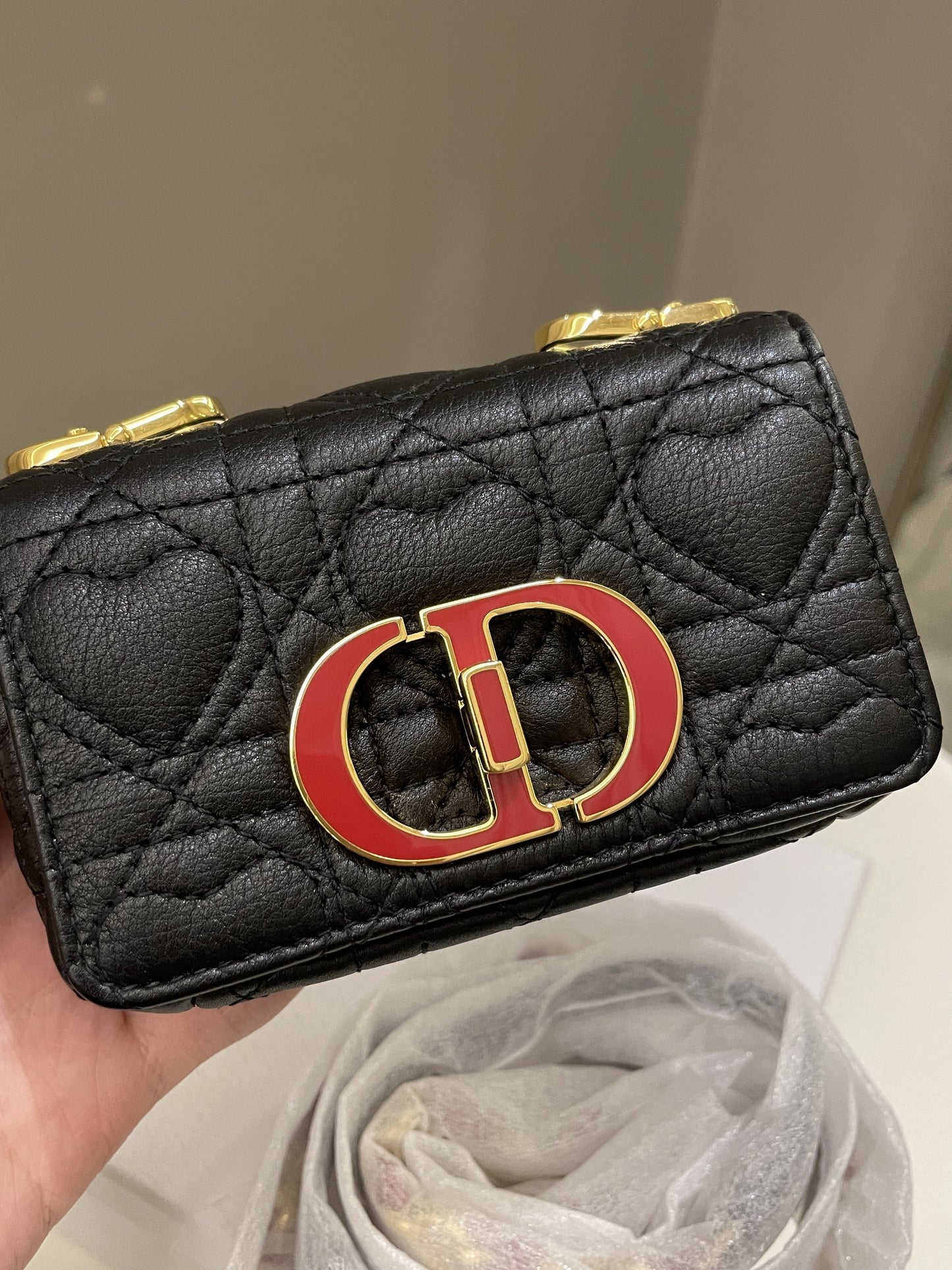 Dior Micro Cannage Caro Bag Black Grain Calfskin