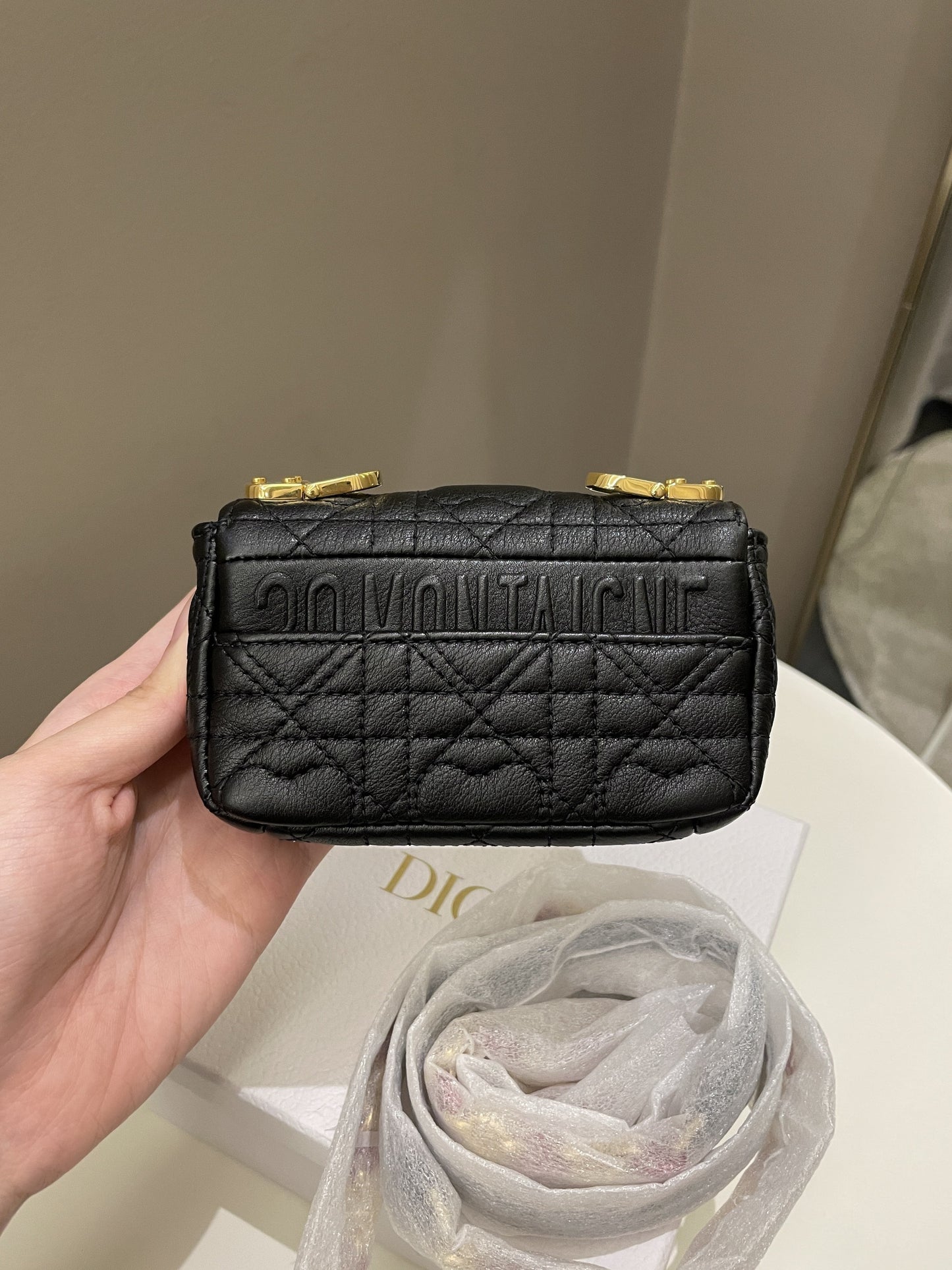 Dior Micro Cannage Caro Bag Black Grain Calfskin