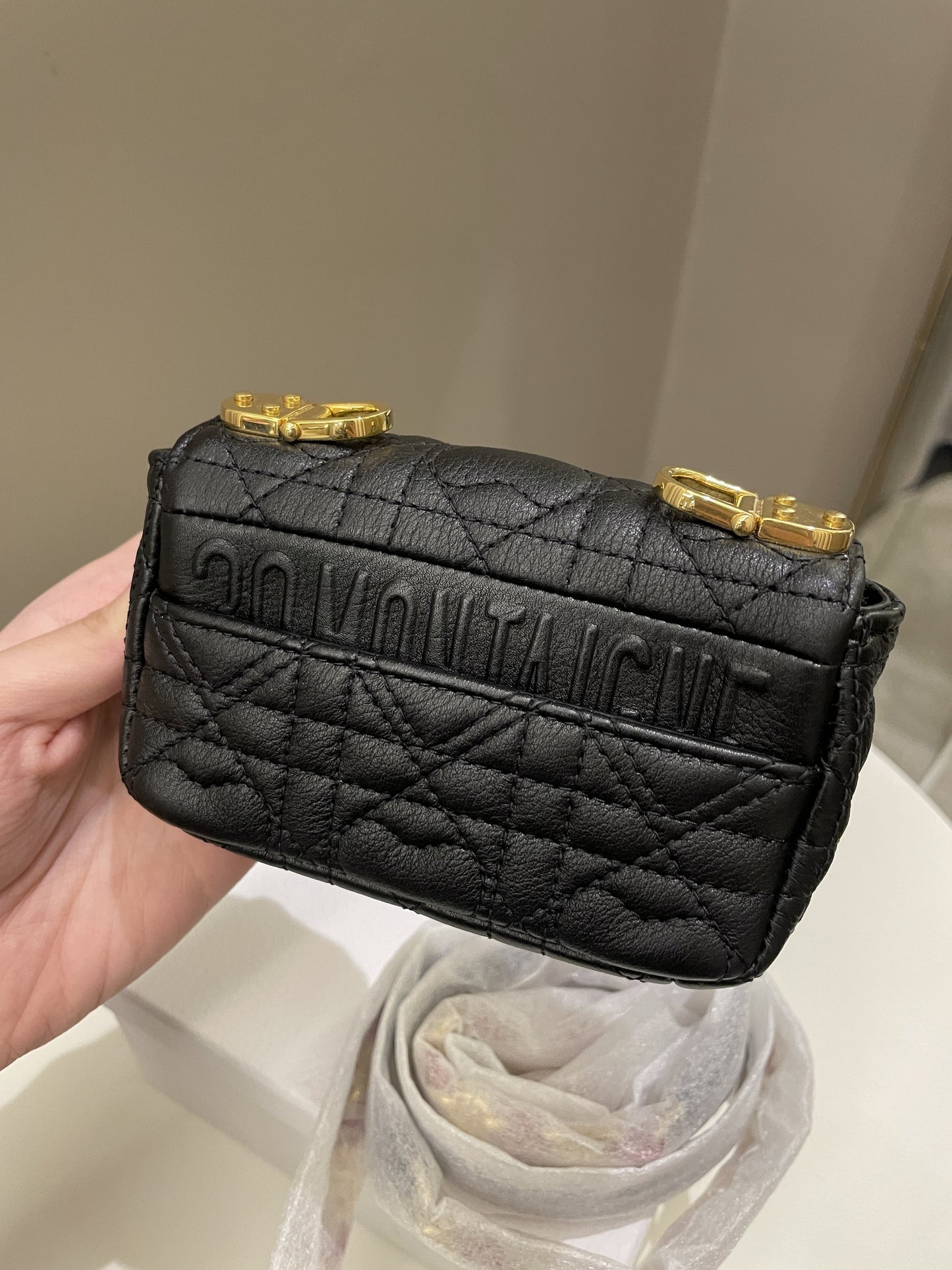 Dior Micro Cannage Caro Bag Black Grain Calfskin