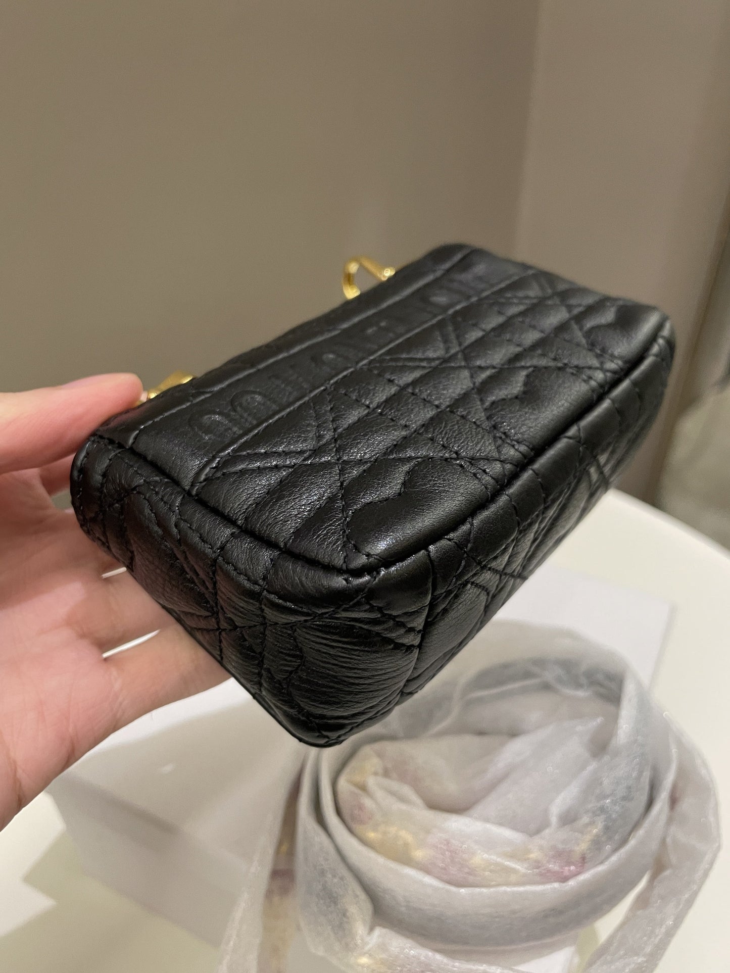 Dior Micro Cannage Caro Bag Black Grain Calfskin