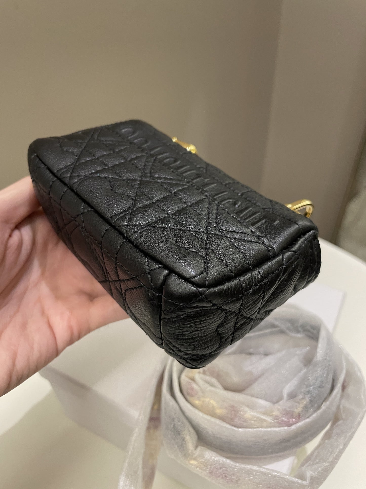 Dior Micro Cannage Caro Bag Black Grain Calfskin