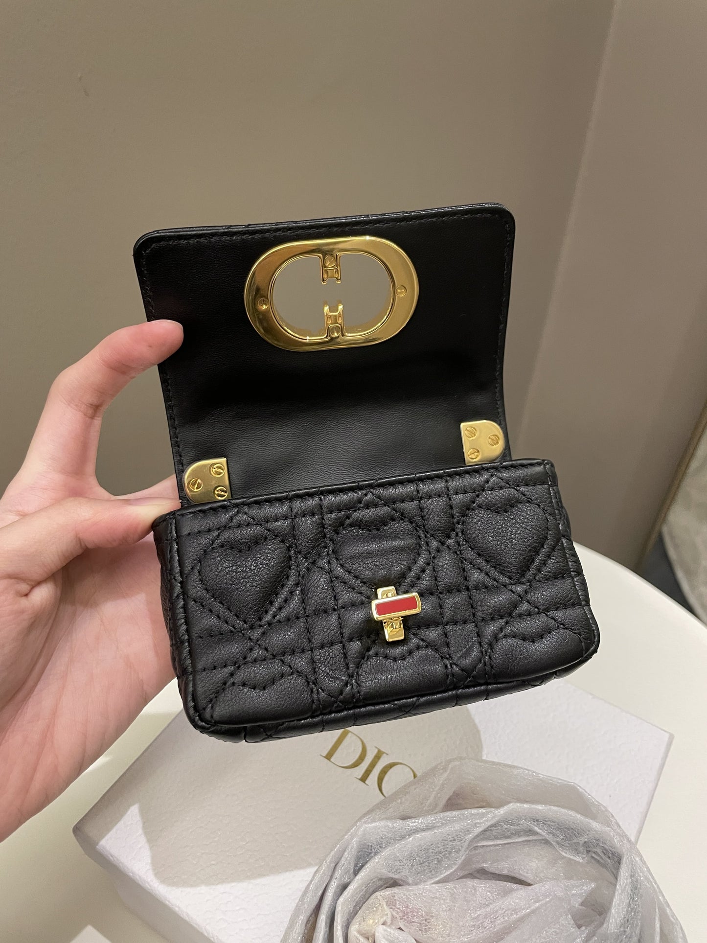 Dior Micro Cannage Caro Bag Black Grain Calfskin