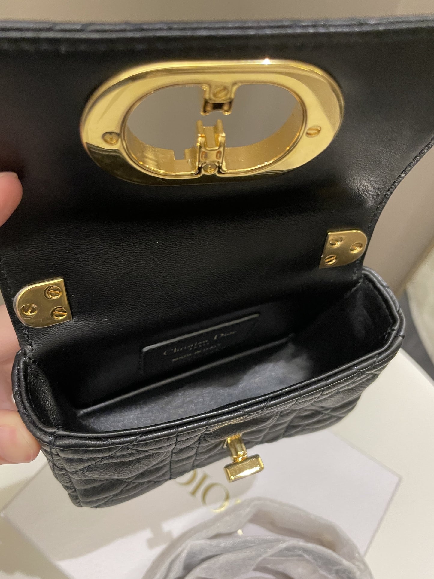 Dior Micro Cannage Caro Bag Black Grain Calfskin