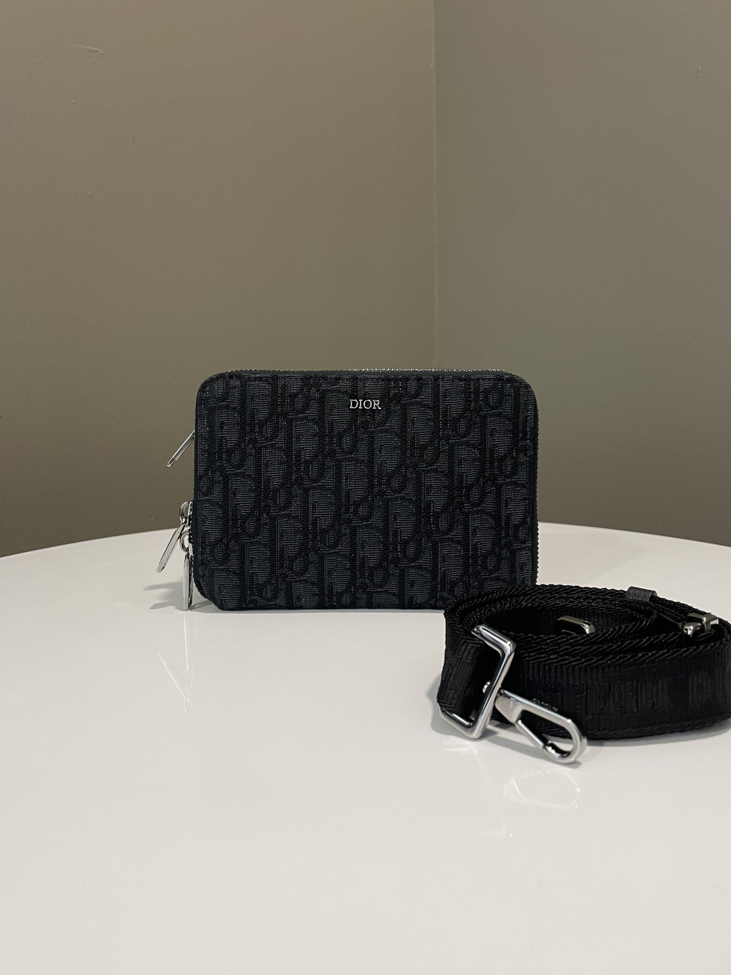 Dior Double Zip Crossbody Pouch Black Oblique