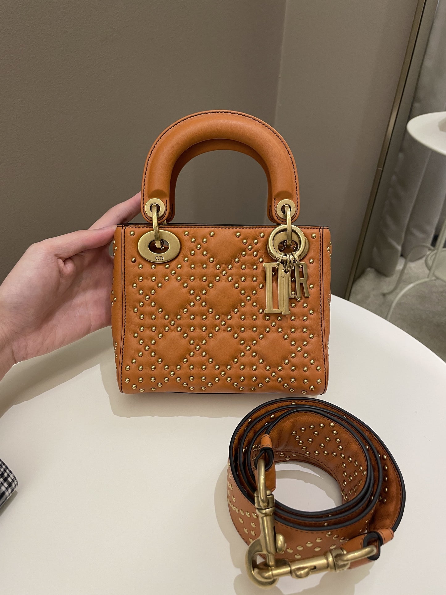 Dior Lady Dior Studded Souple Deep Orange Lambskin