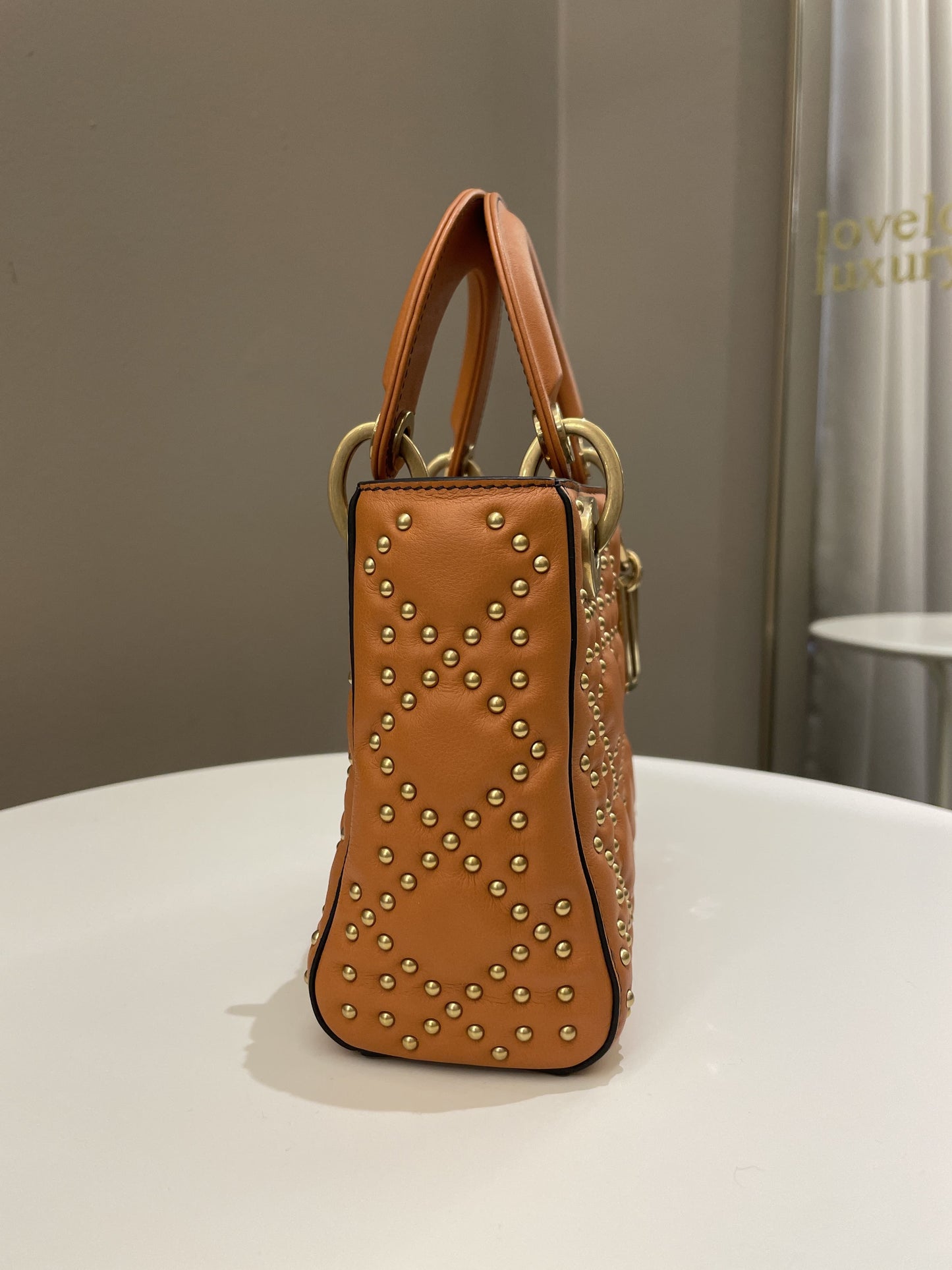 Dior Lady Dior Studded Souple Deep Orange Lambskin