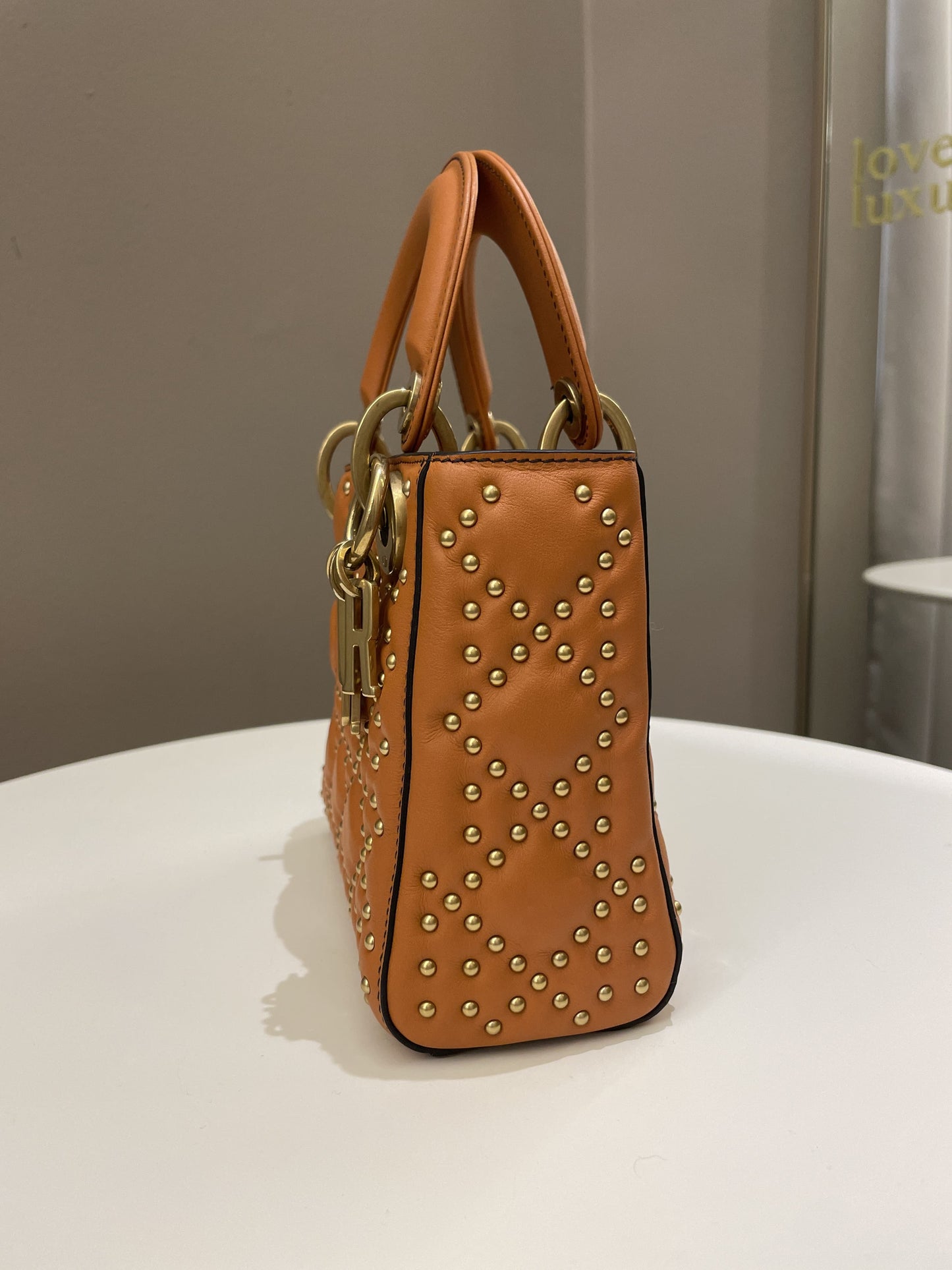 Dior Lady Dior Studded Souple Deep Orange Lambskin