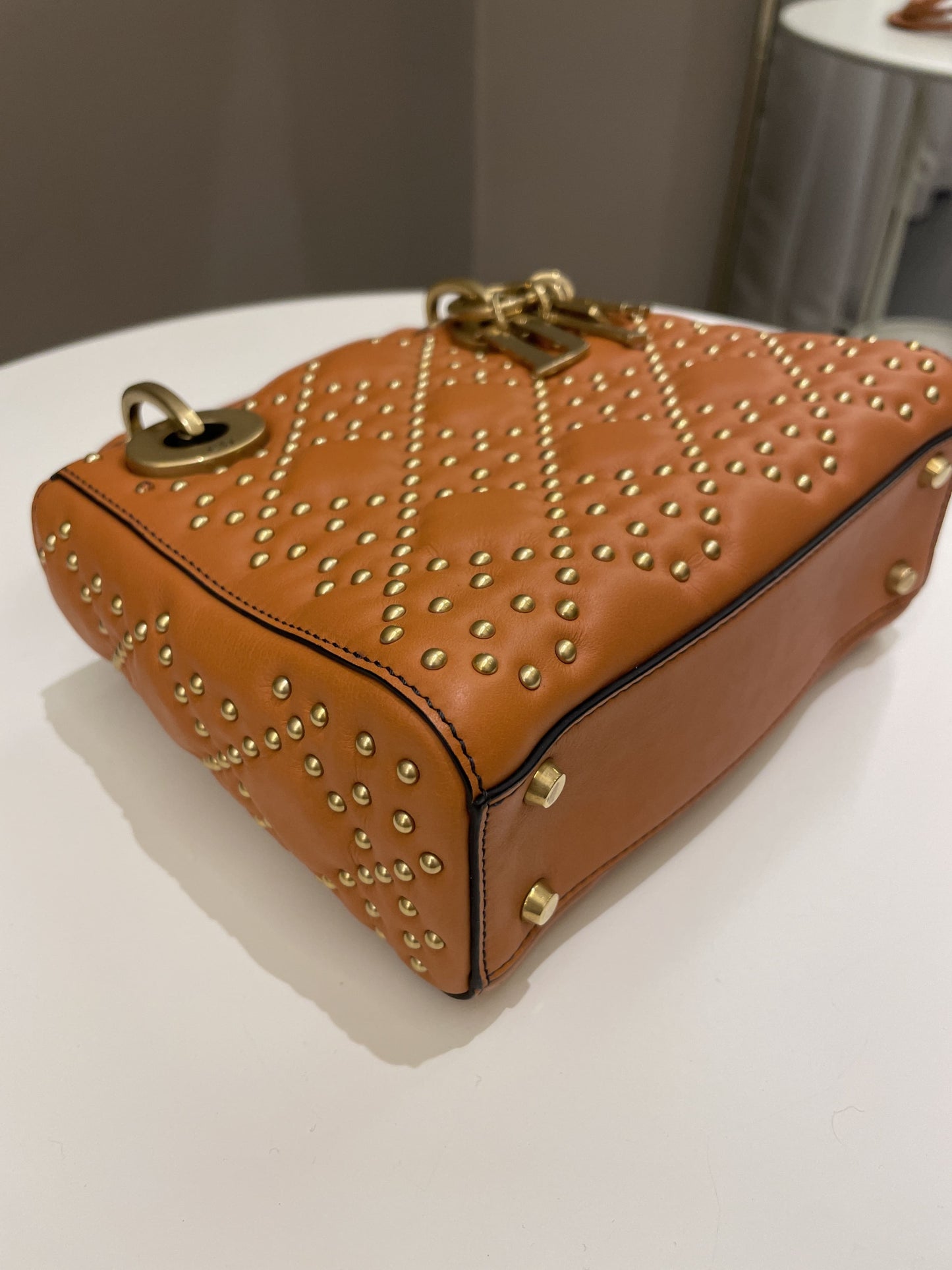 Dior Lady Dior Studded Souple Deep Orange Lambskin