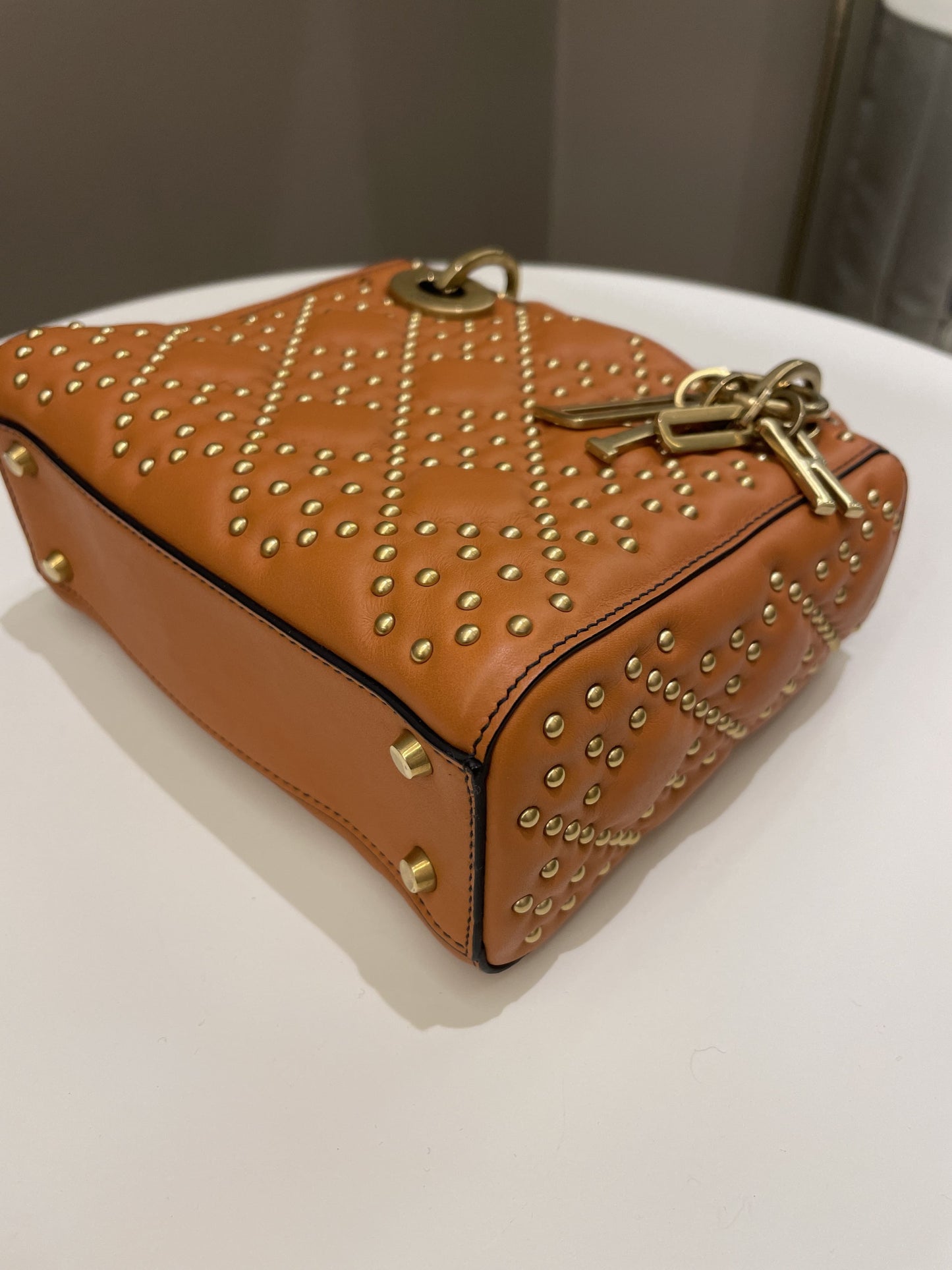 Dior Lady Dior Studded Souple Deep Orange Lambskin