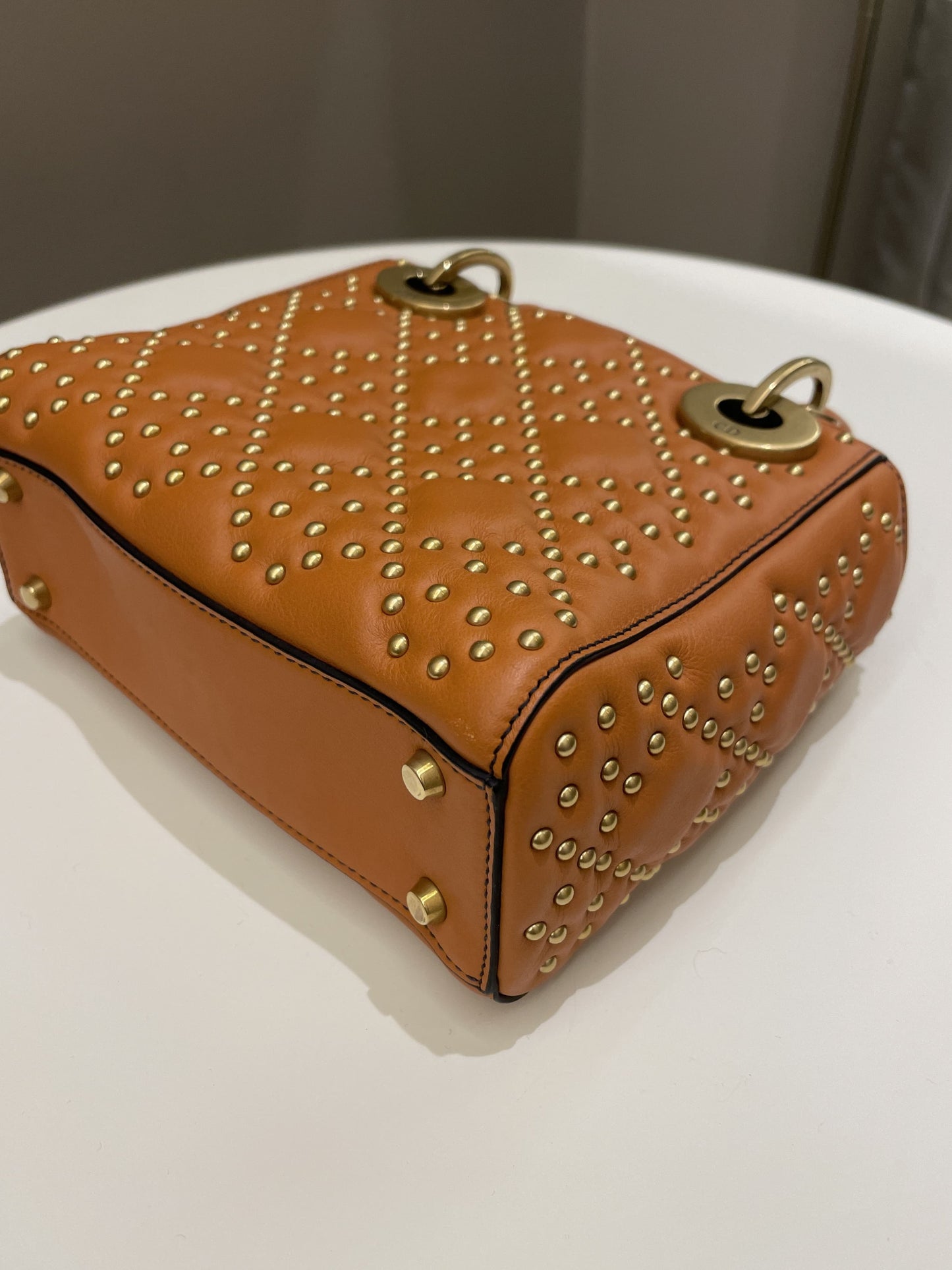 Dior Lady Dior Studded Souple Deep Orange Lambskin