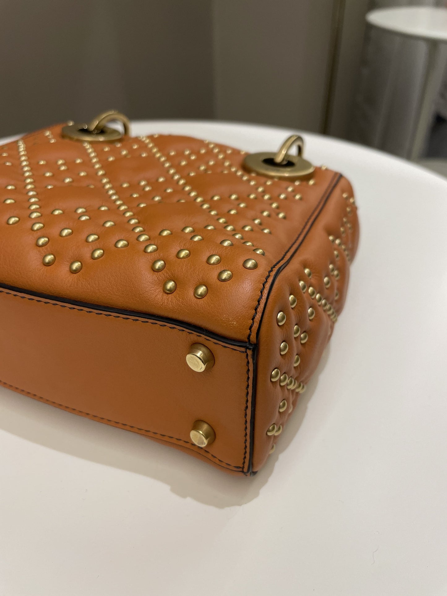 Dior Lady Dior Studded Souple Deep Orange Lambskin